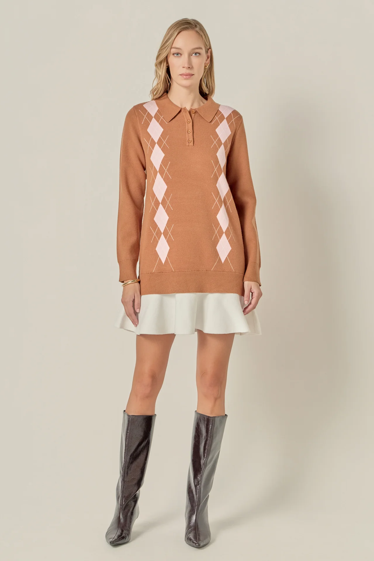 Argyle Polo Knit Dress