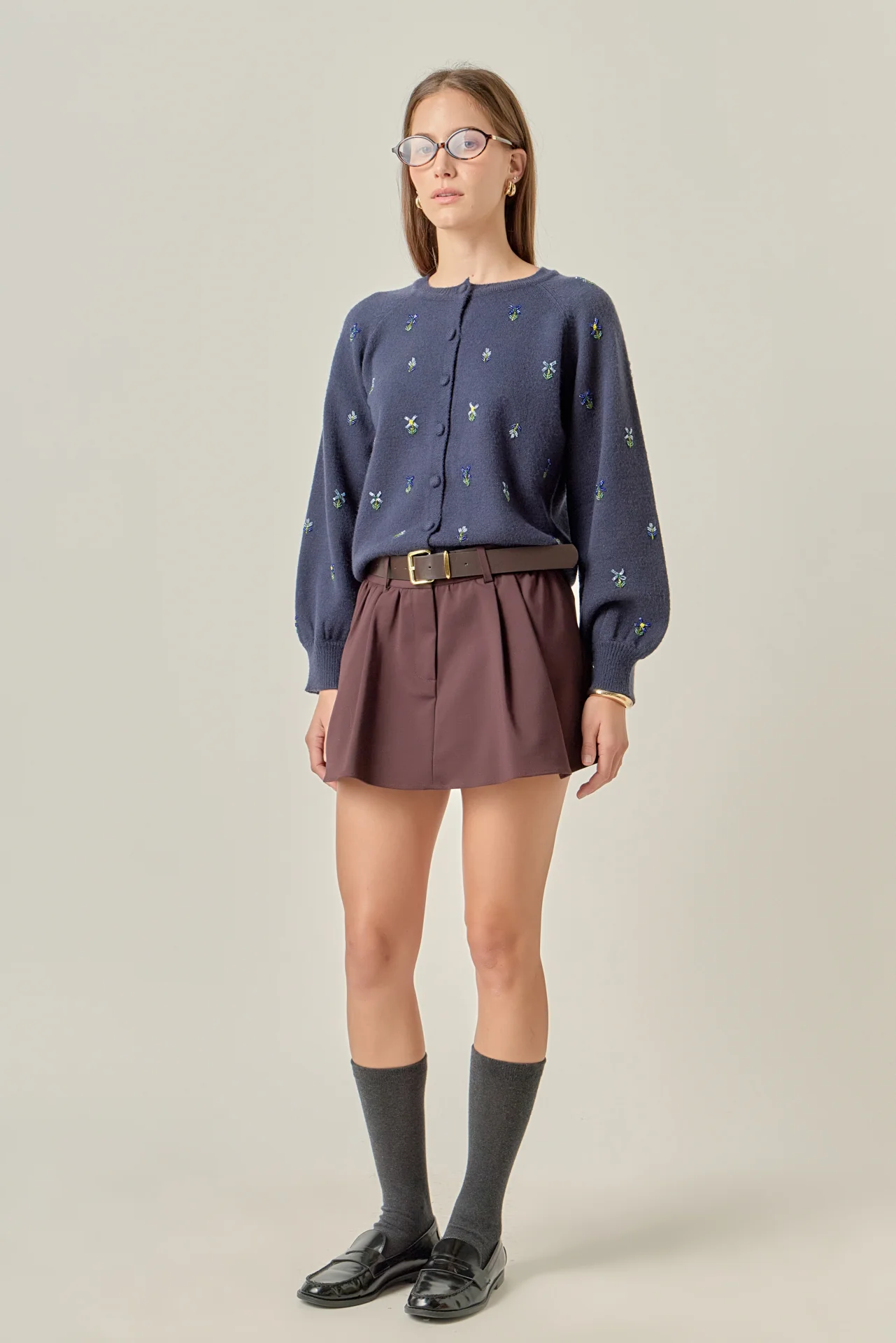 Beads Floral Round Neck Cardigan