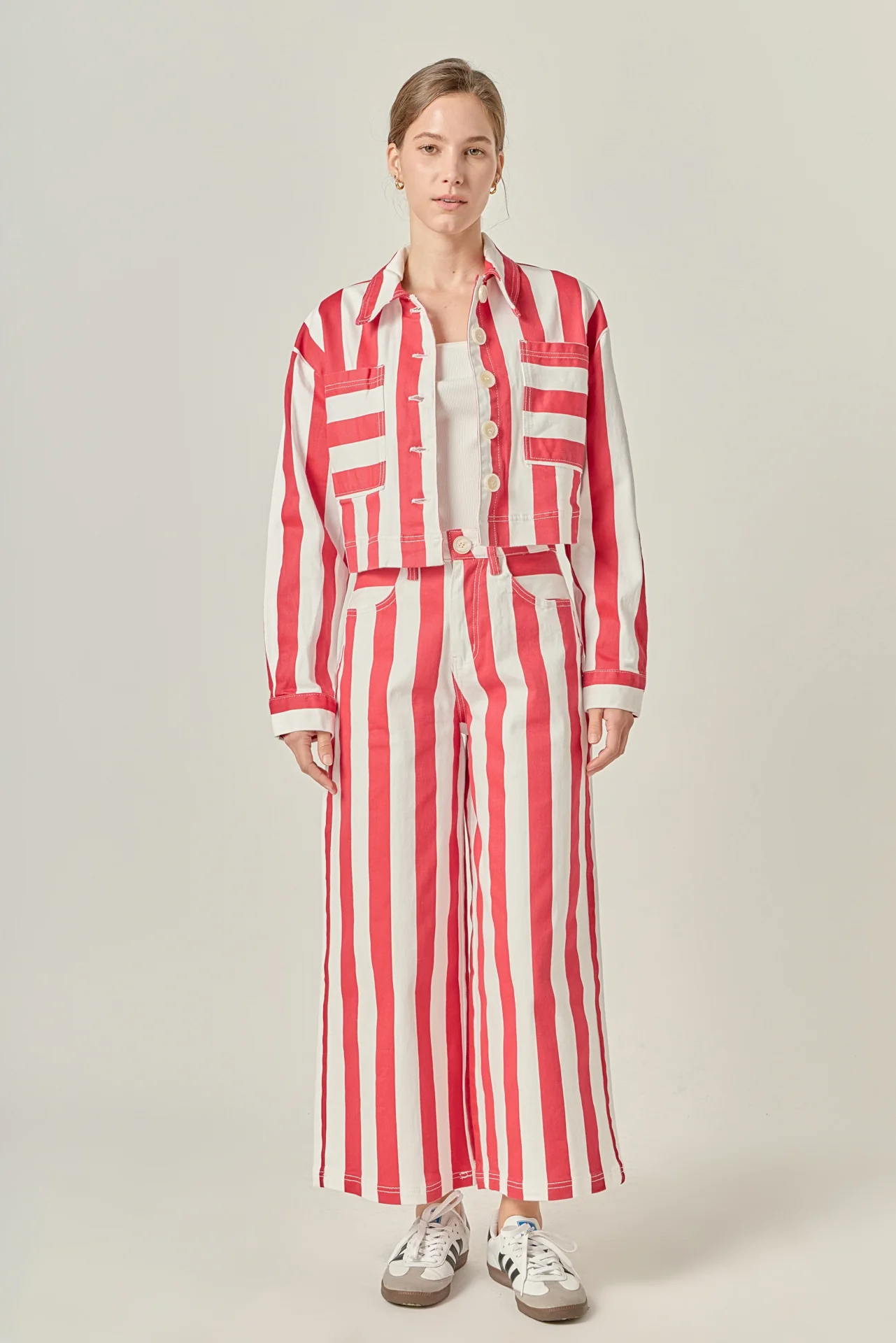 Cropped Bold Stripe Button-Up Shirt