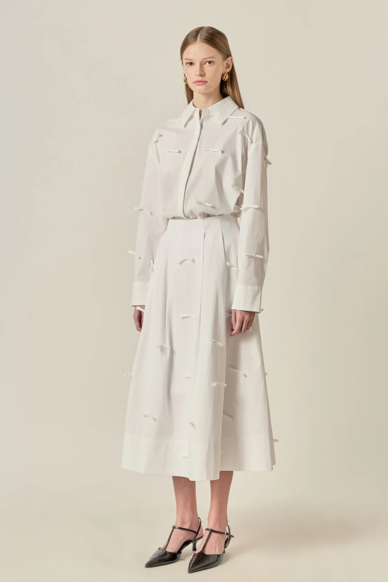 Bow Detailed Poplin Midi Skirt