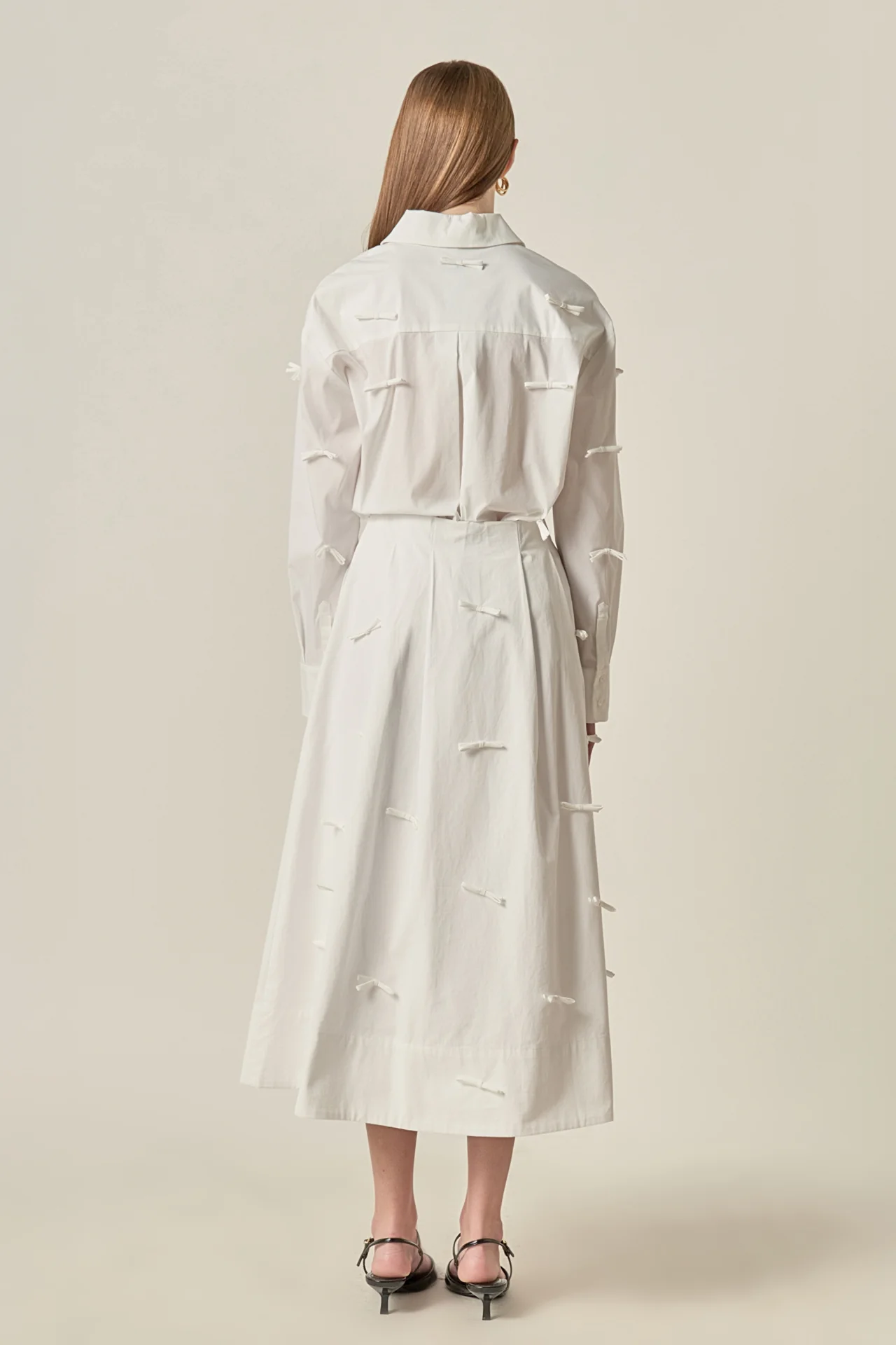 Bow Detailed Poplin Midi Skirt - Image 4