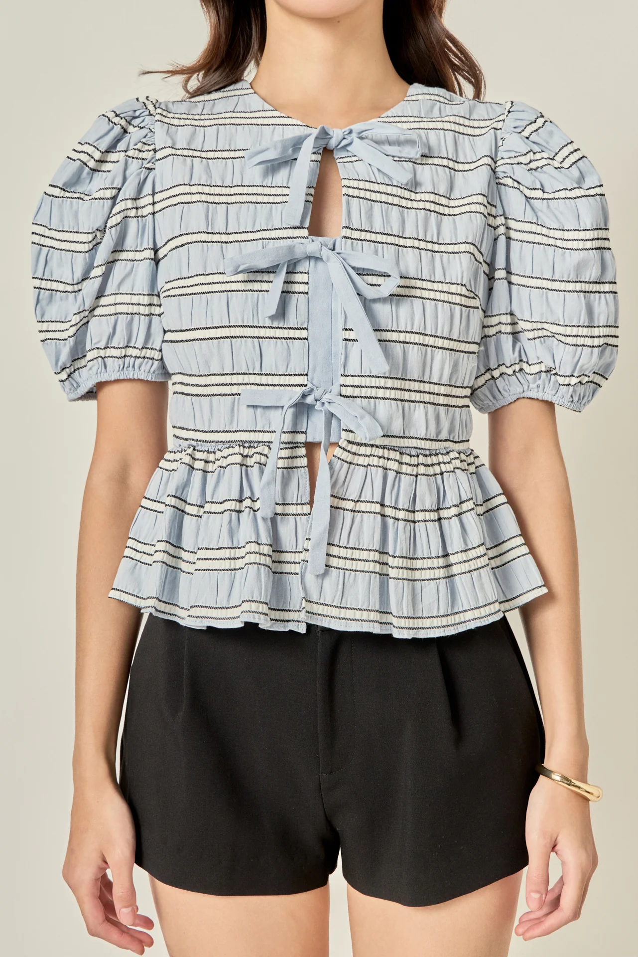 Bow Front Puff Sleeve Top - Image 2