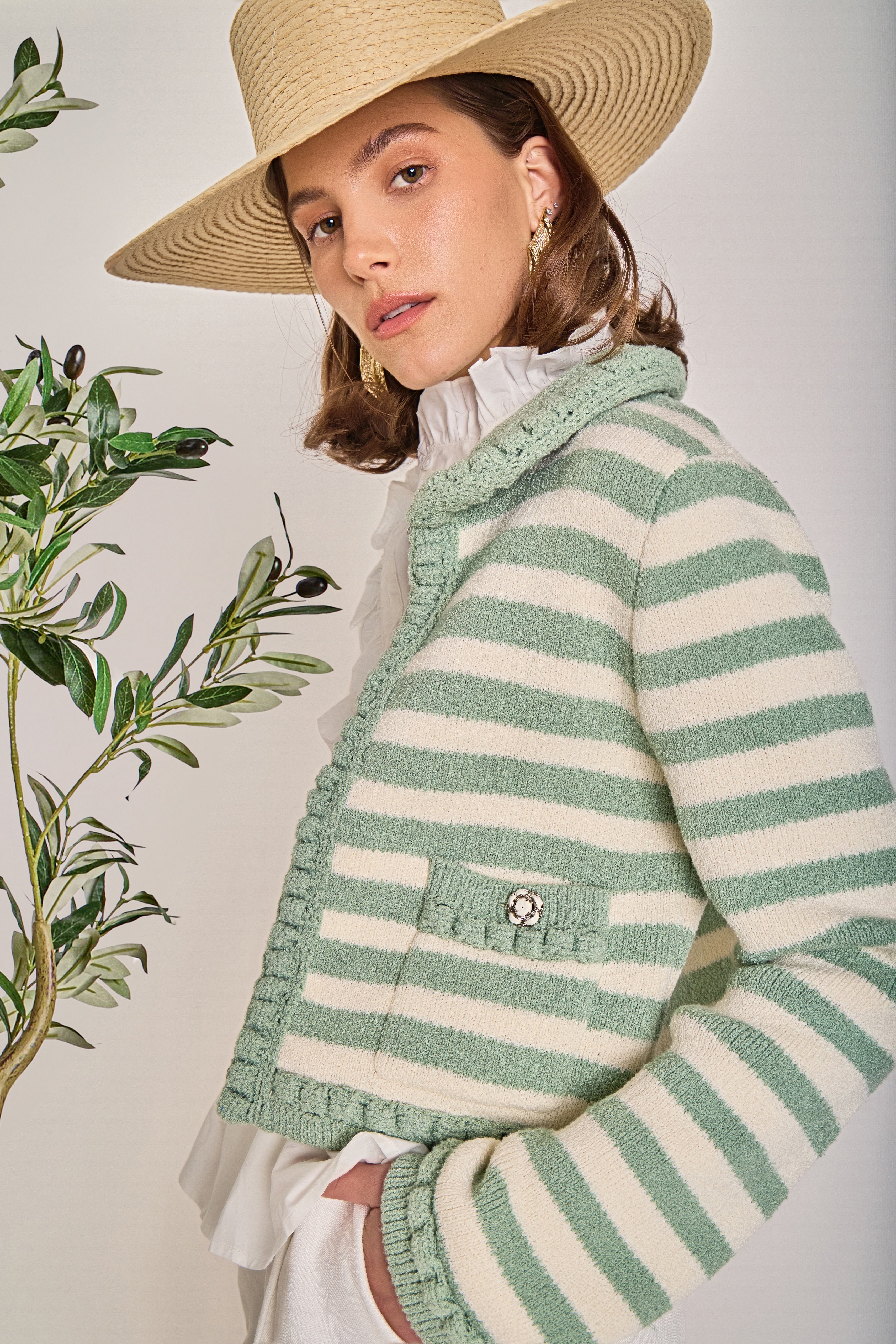 Braided Stripe Collar Cardigan - Image 5