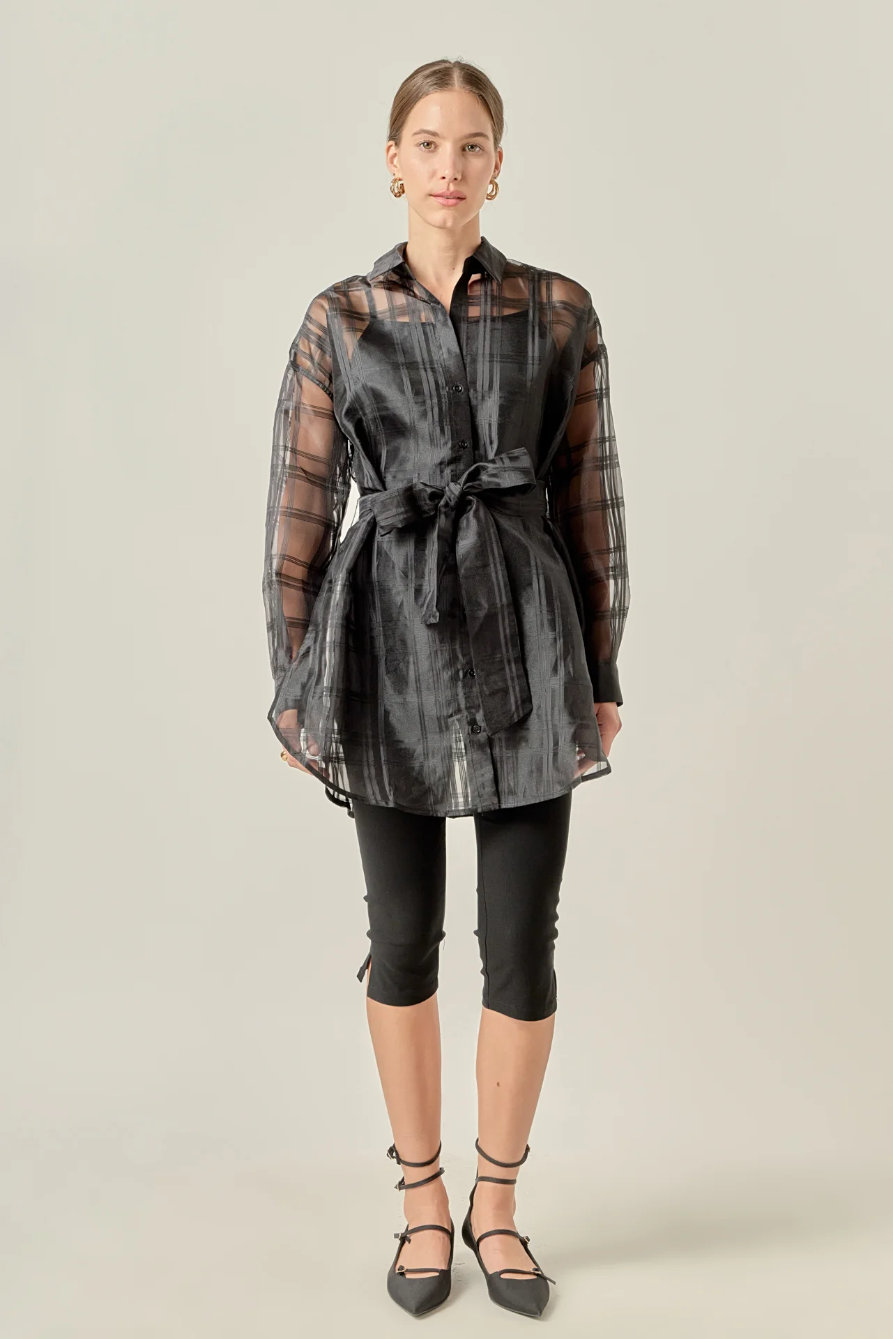 Check Organza Long Shirt