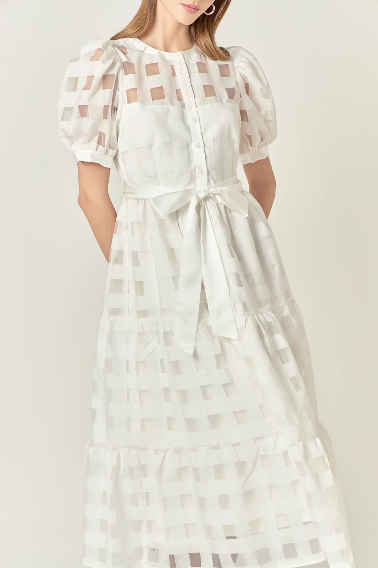 Check Puff Sleeve Midi Dress - Image 2