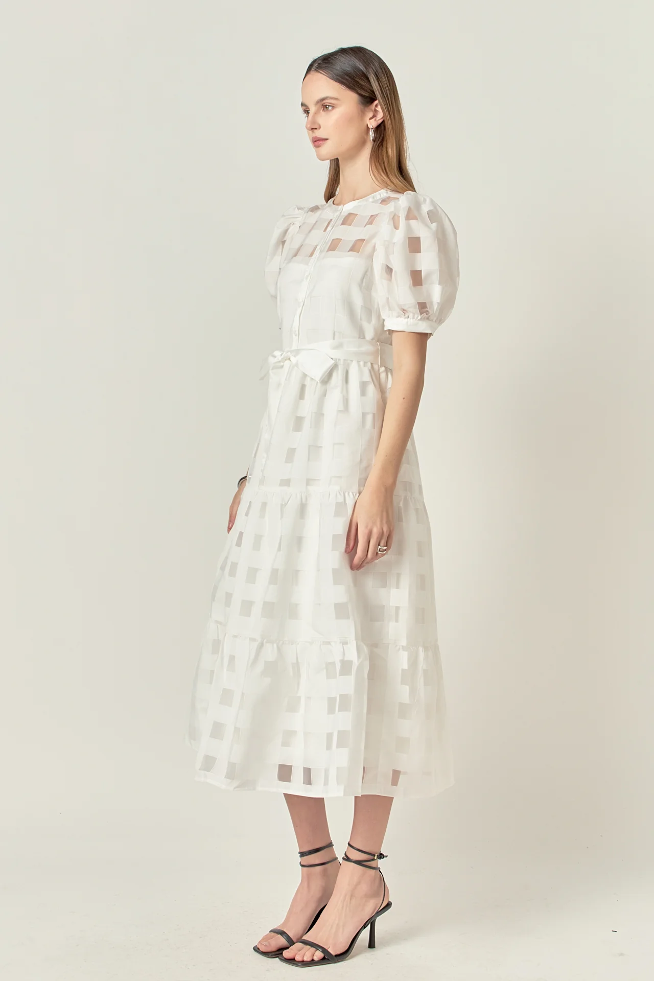 Check Puff Sleeve Midi Dress - Image 3