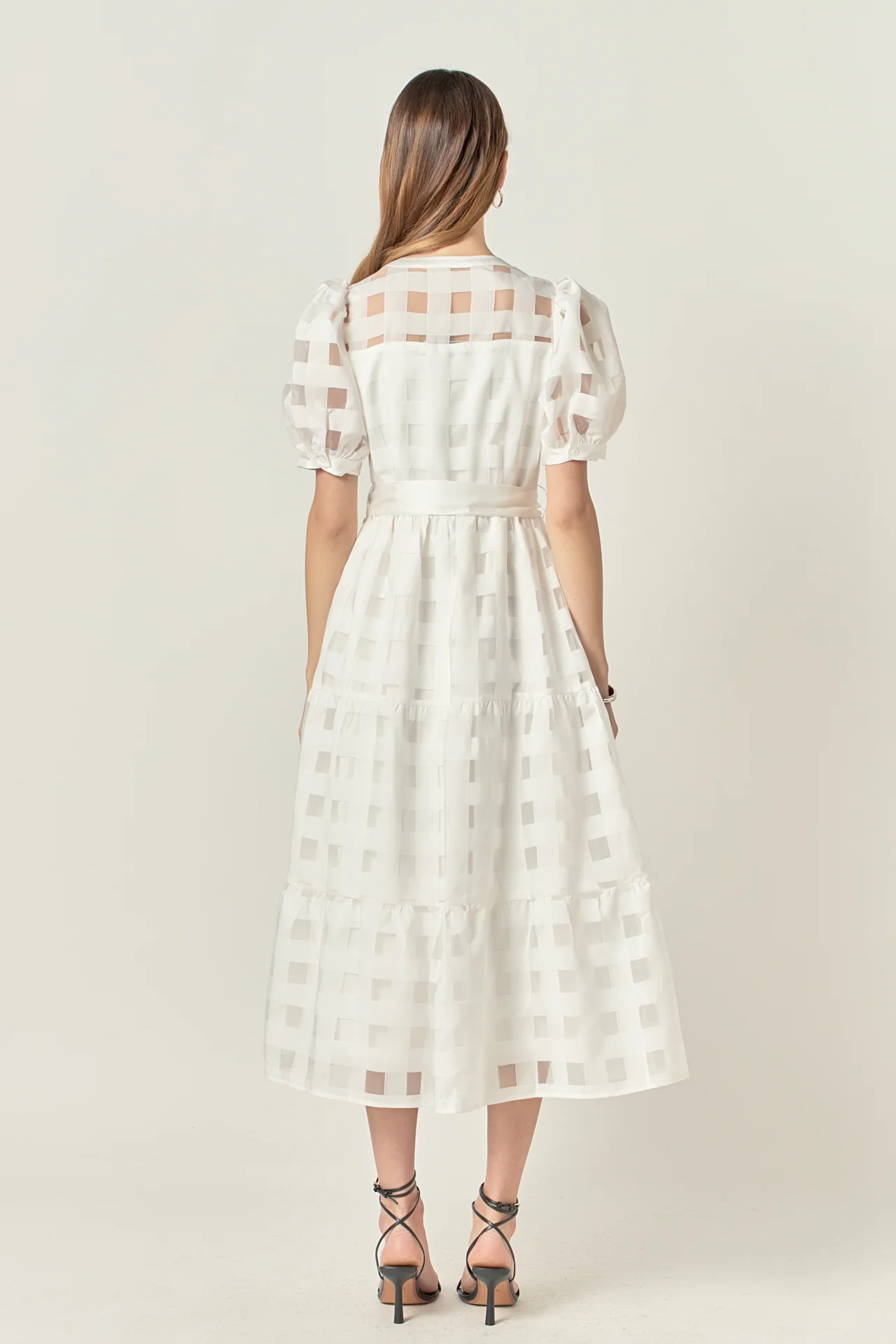 Check Puff Sleeve Midi Dress - Image 4