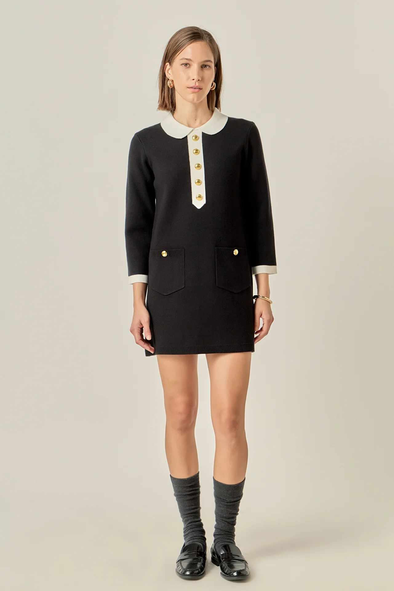 Serena Contrast Collar Knit Mini Dress