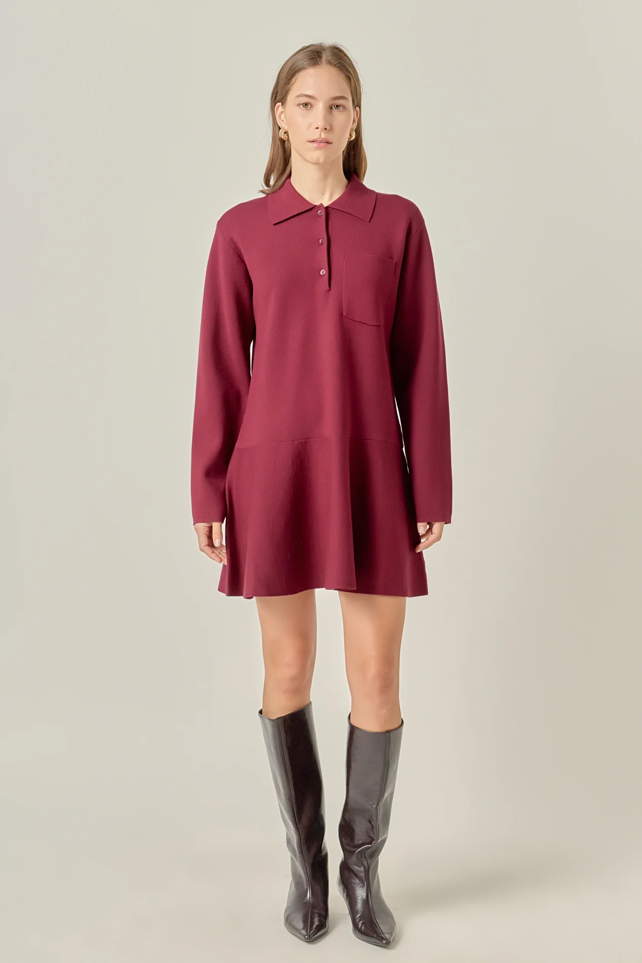 Collared Knit Mini Dress