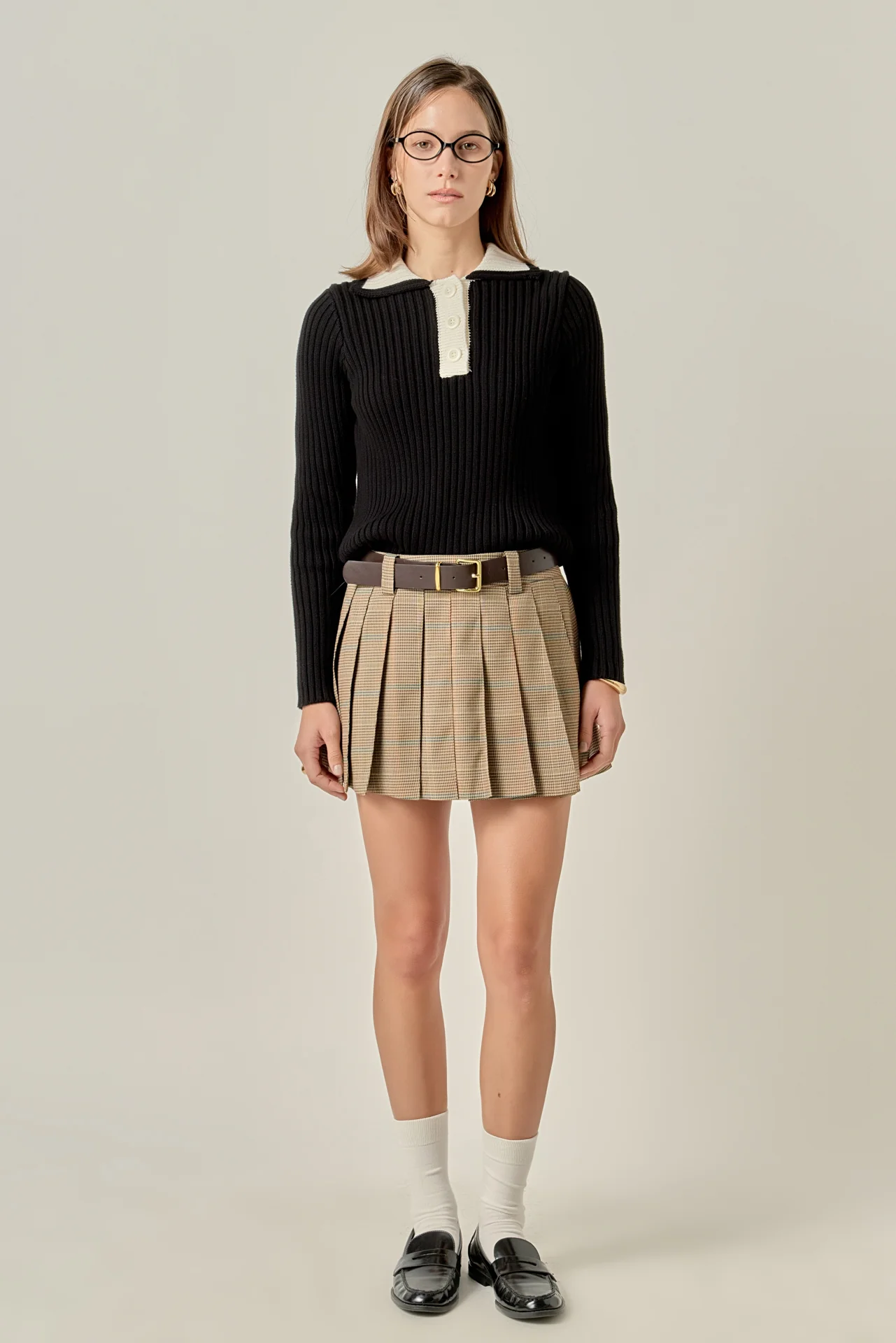 Color Block Polo Knit in Black - Image 3