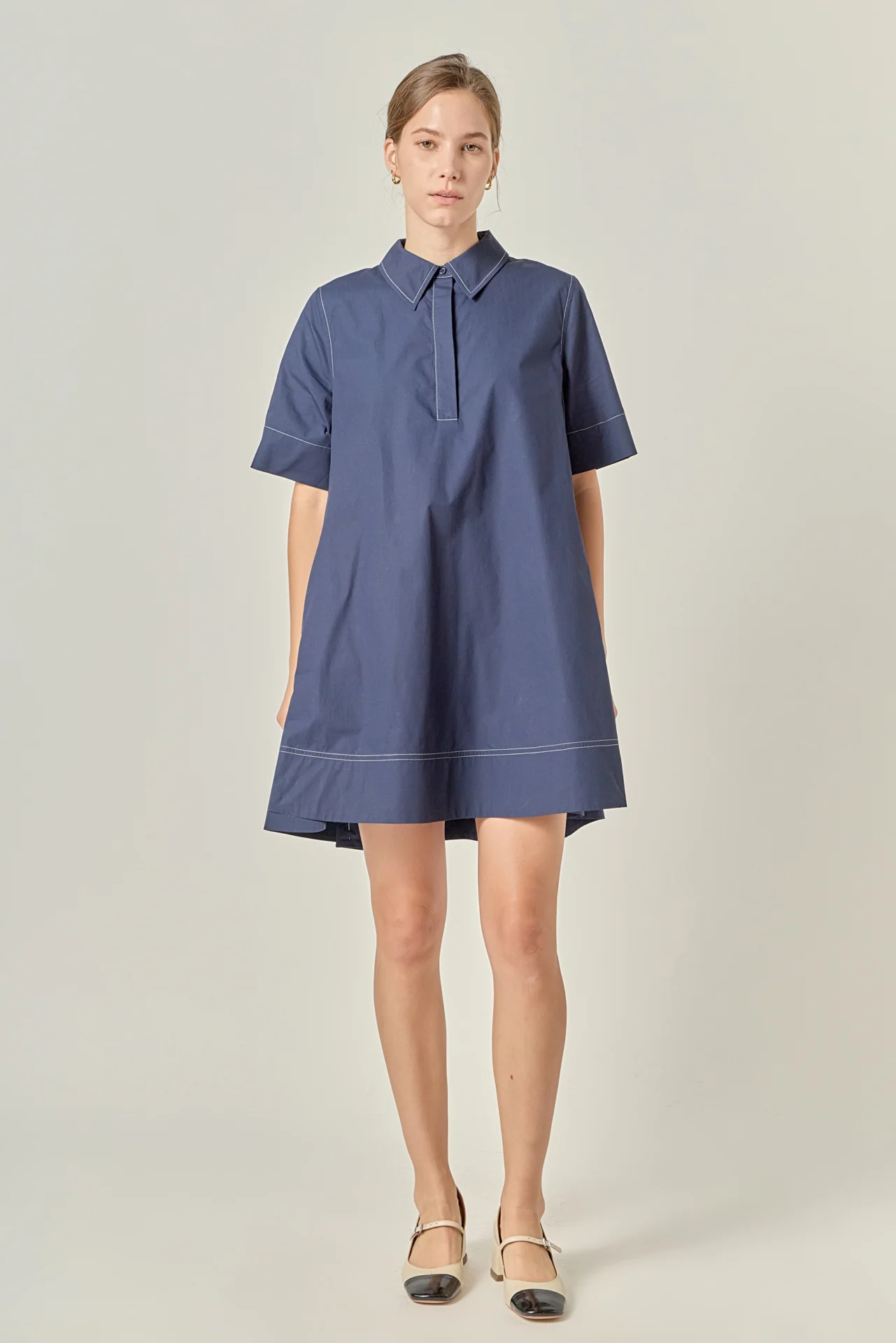 Contrast Stitch Detailed Mini Dress