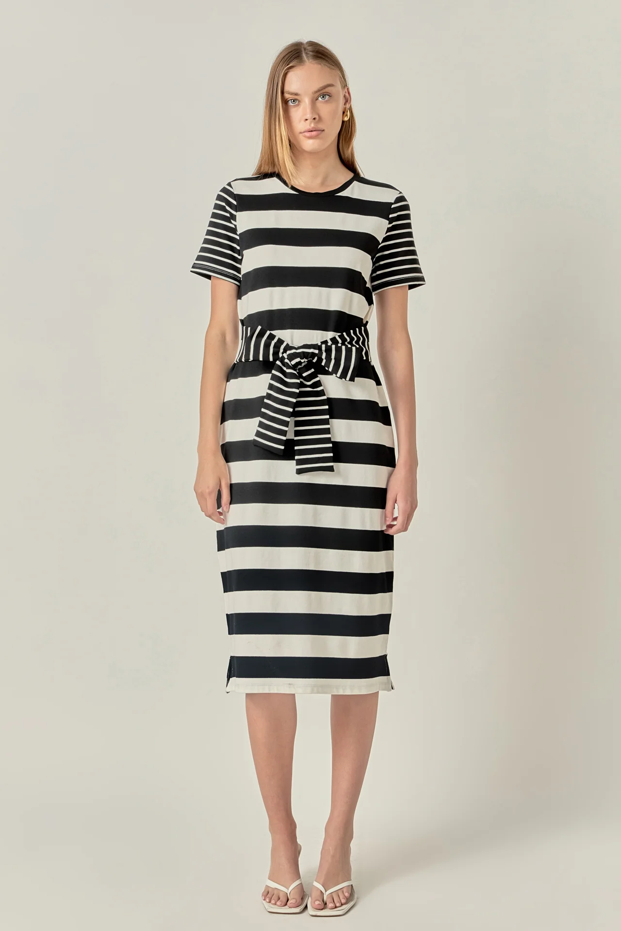 Contrast Stripe Knit Midi Dress