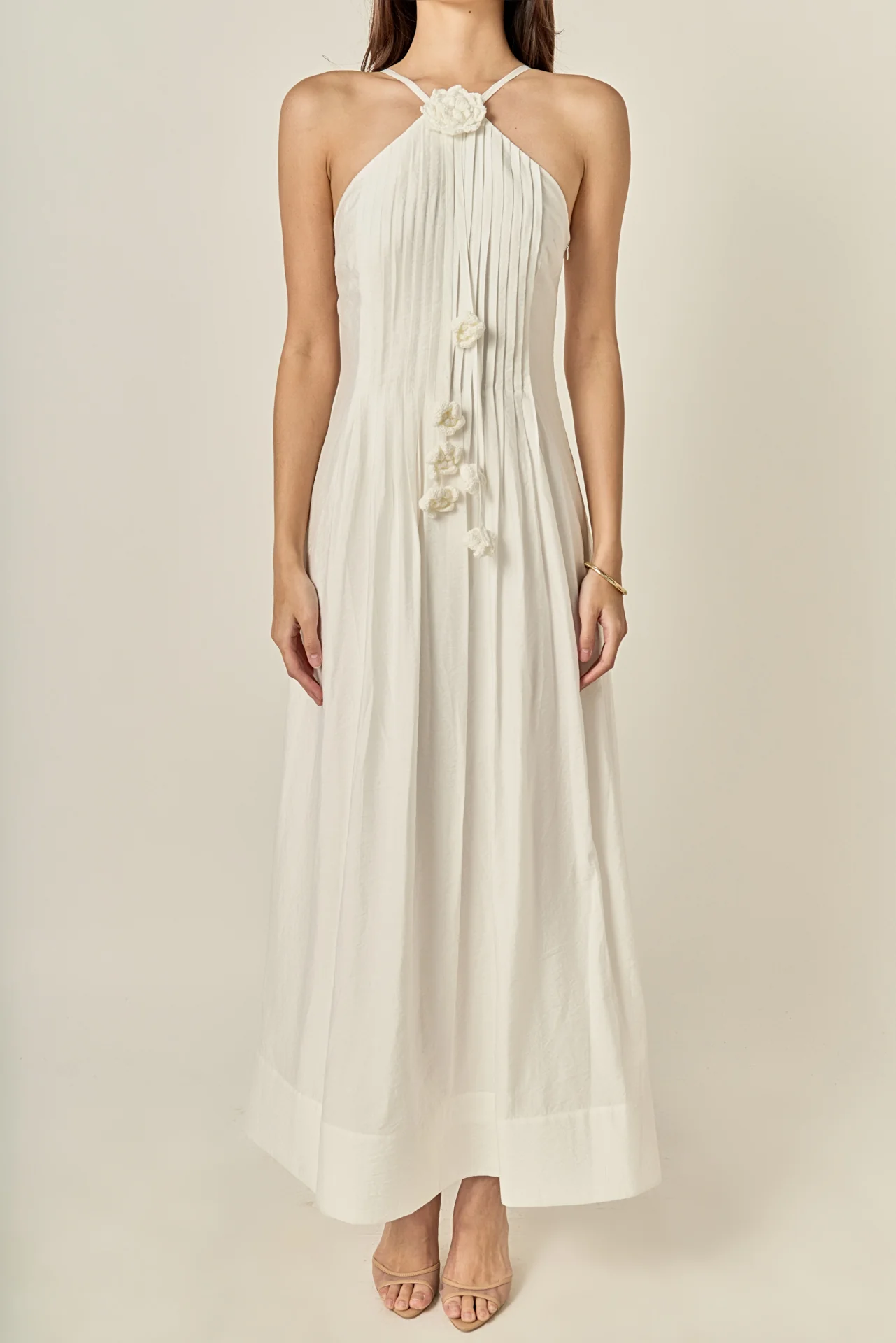 Crochet Flower Trim Halter Maxi Dress - Image 2