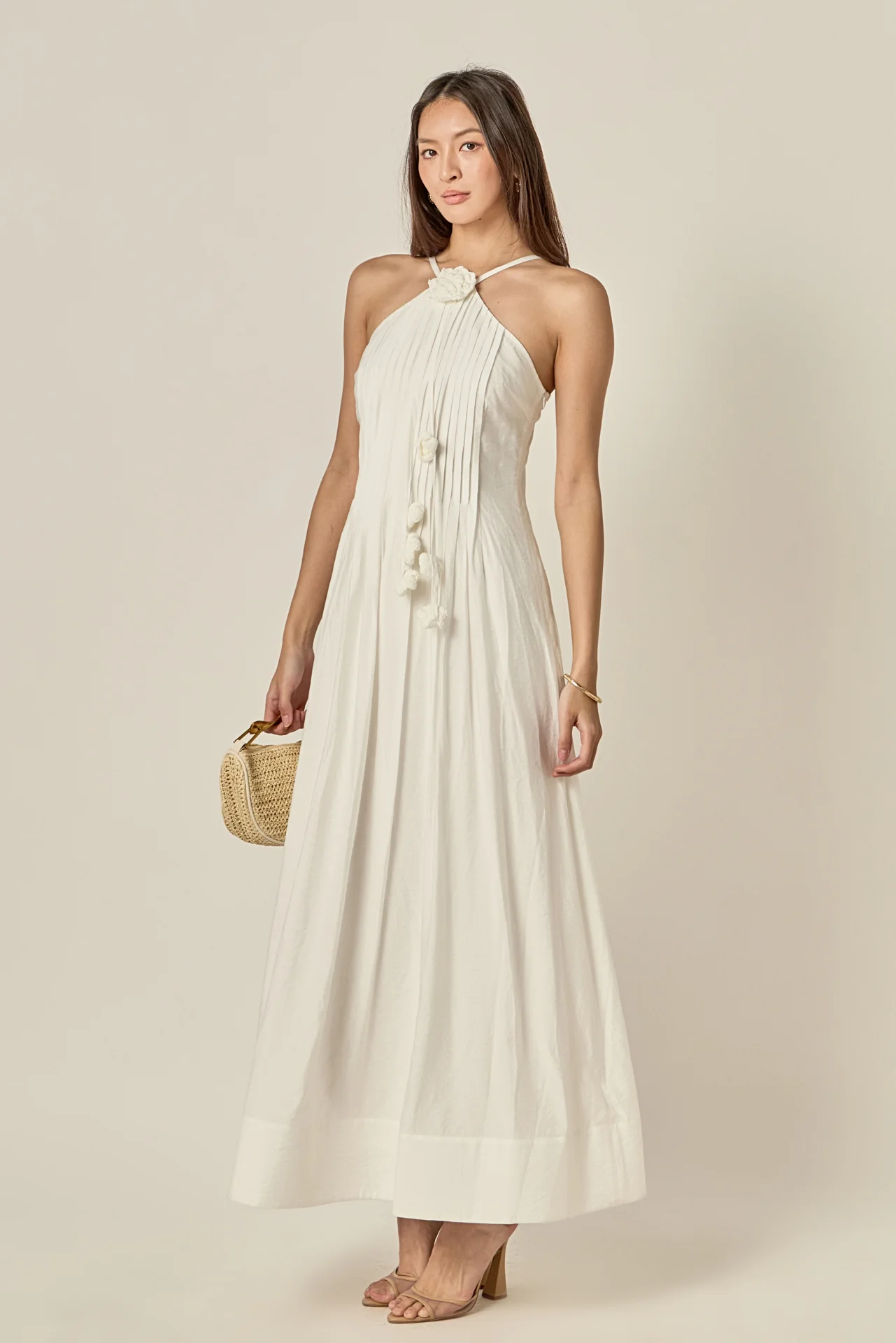 Crochet Flower Trim Halter Maxi Dress - Image 4