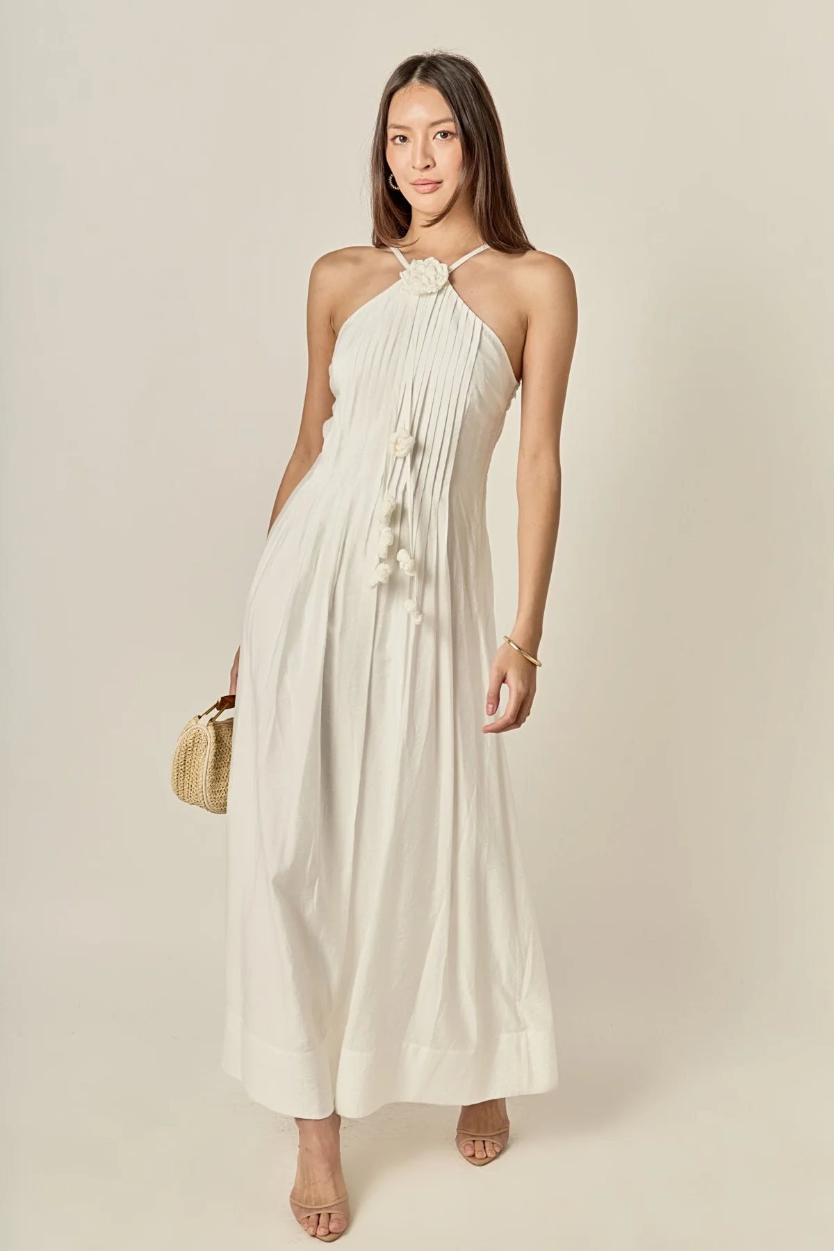 Crochet Flower Trim Halter Maxi Dress - Image 6