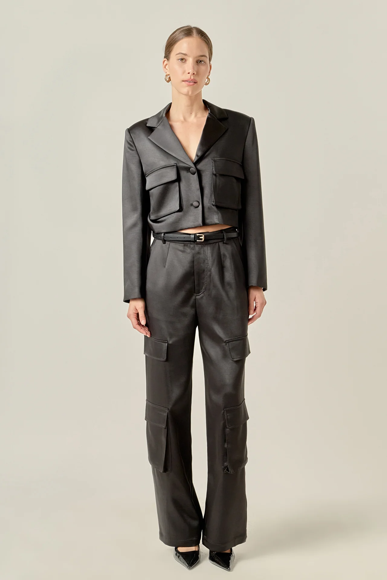 Cropped Satin Blazer