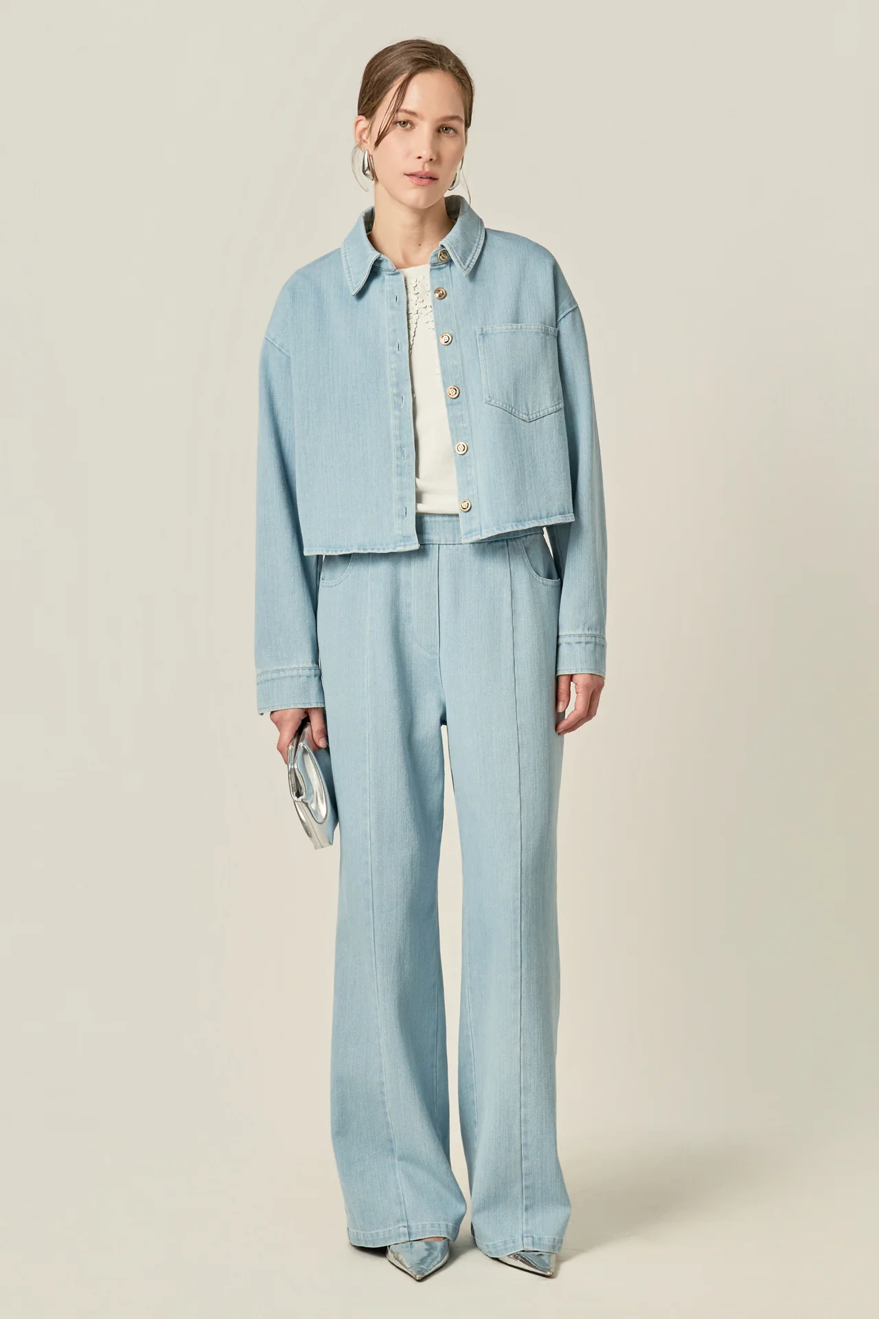 Elastic Waist Pintuck Denim Pants - Image 3
