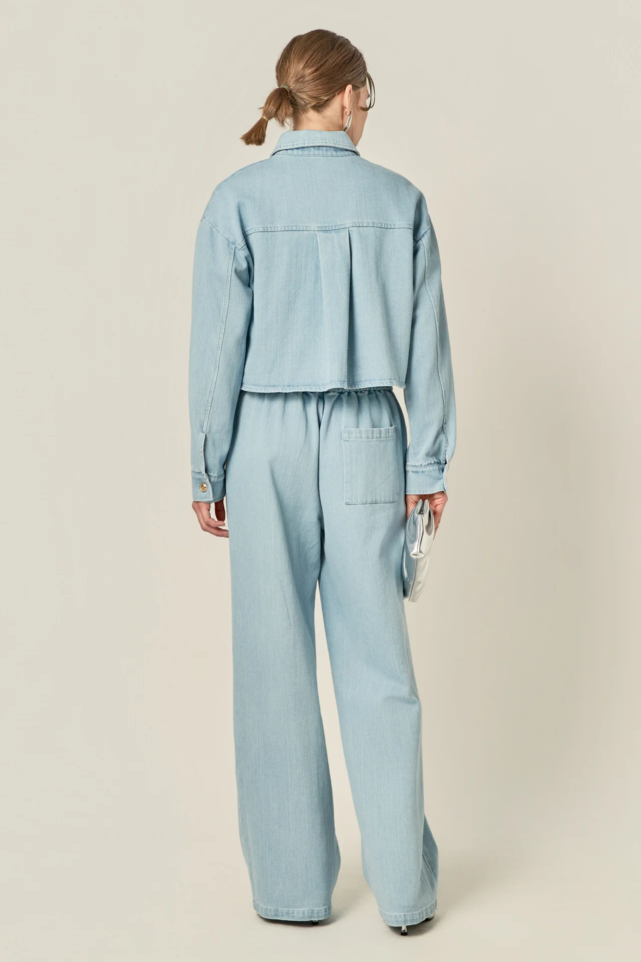 Elastic Waist Pintuck Denim Pants - Image 4