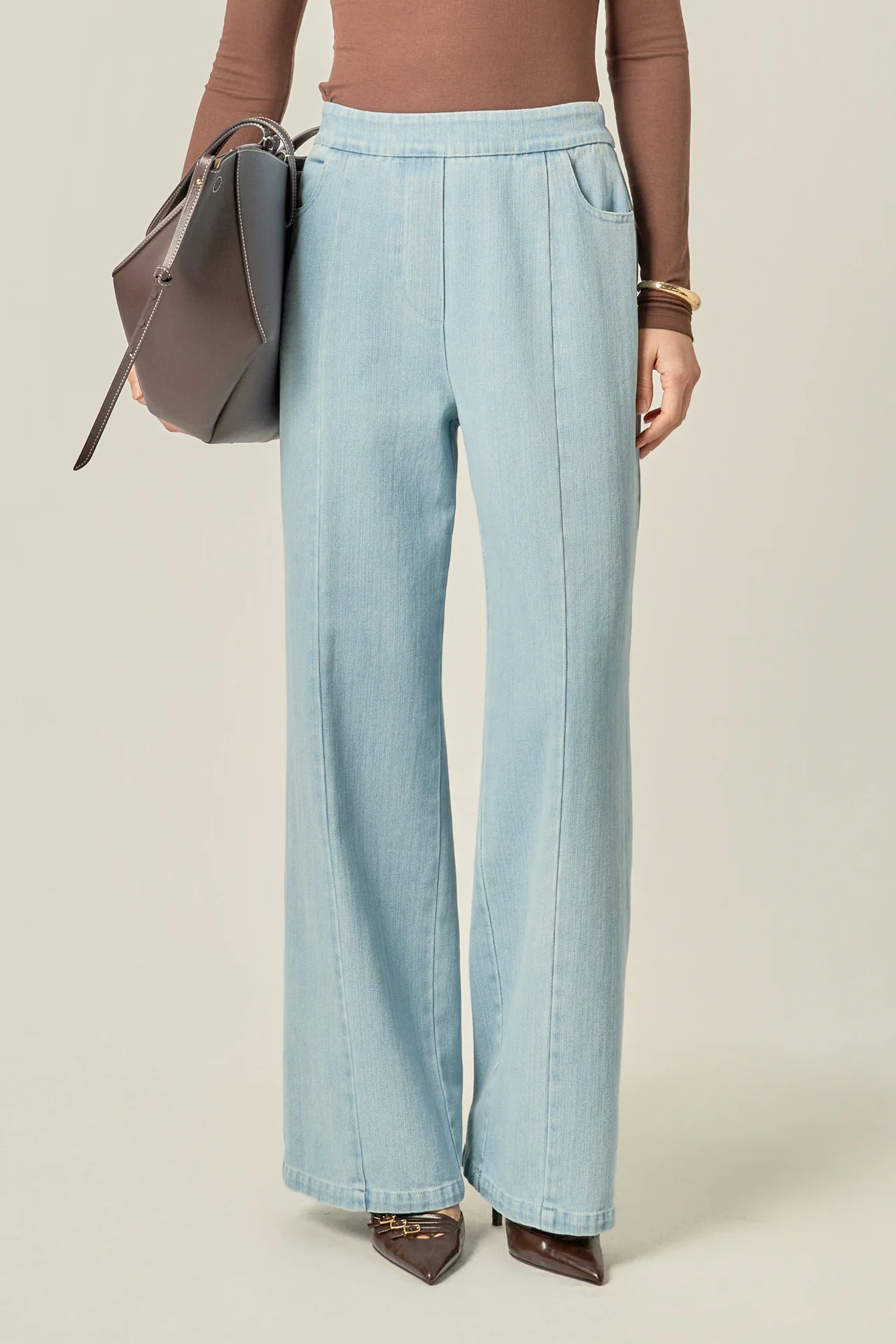 Elastic Waist Pintuck Denim Pants - Image 5