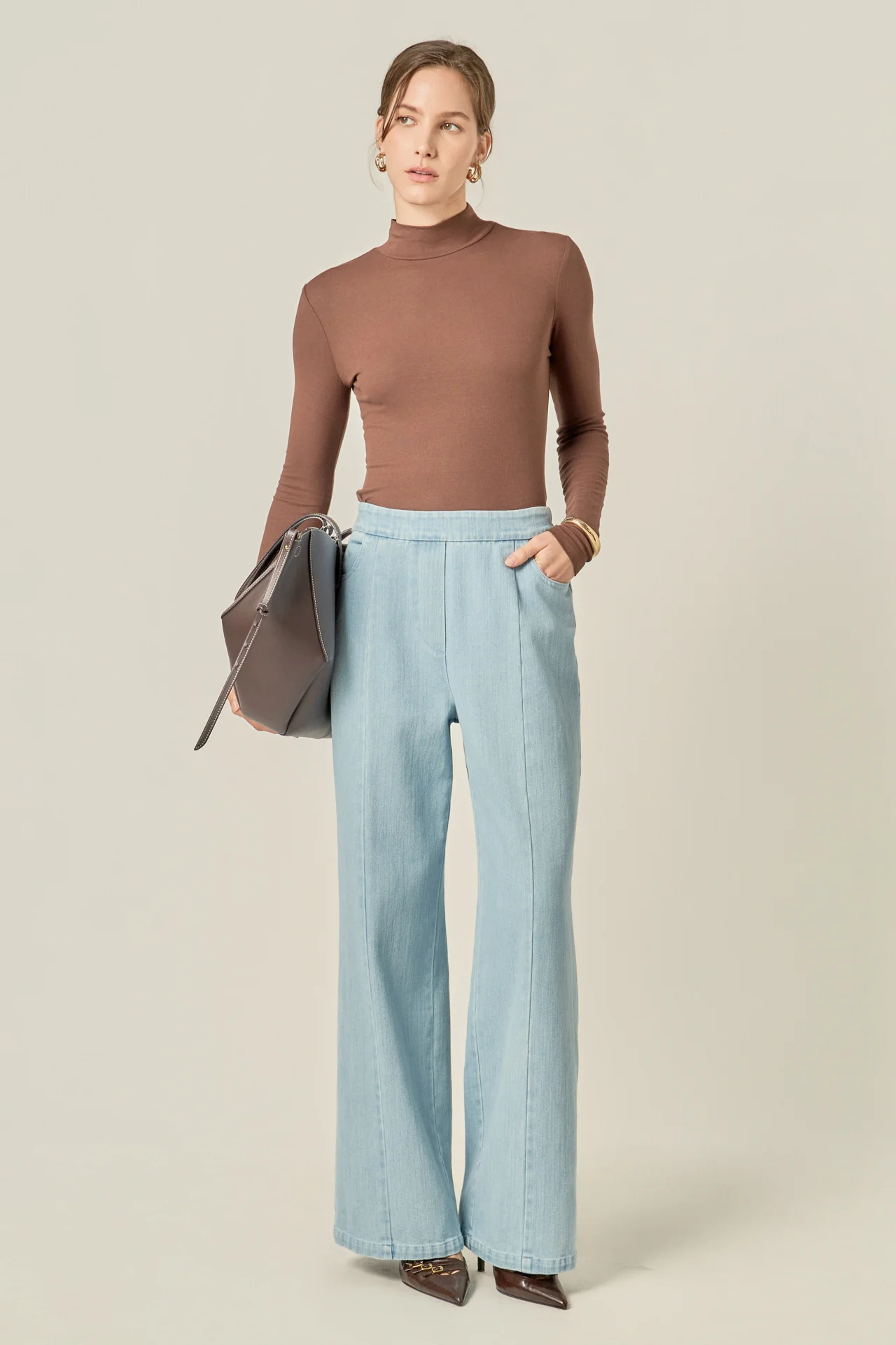 Elastic Waist Pintuck Denim Pants - Image 6