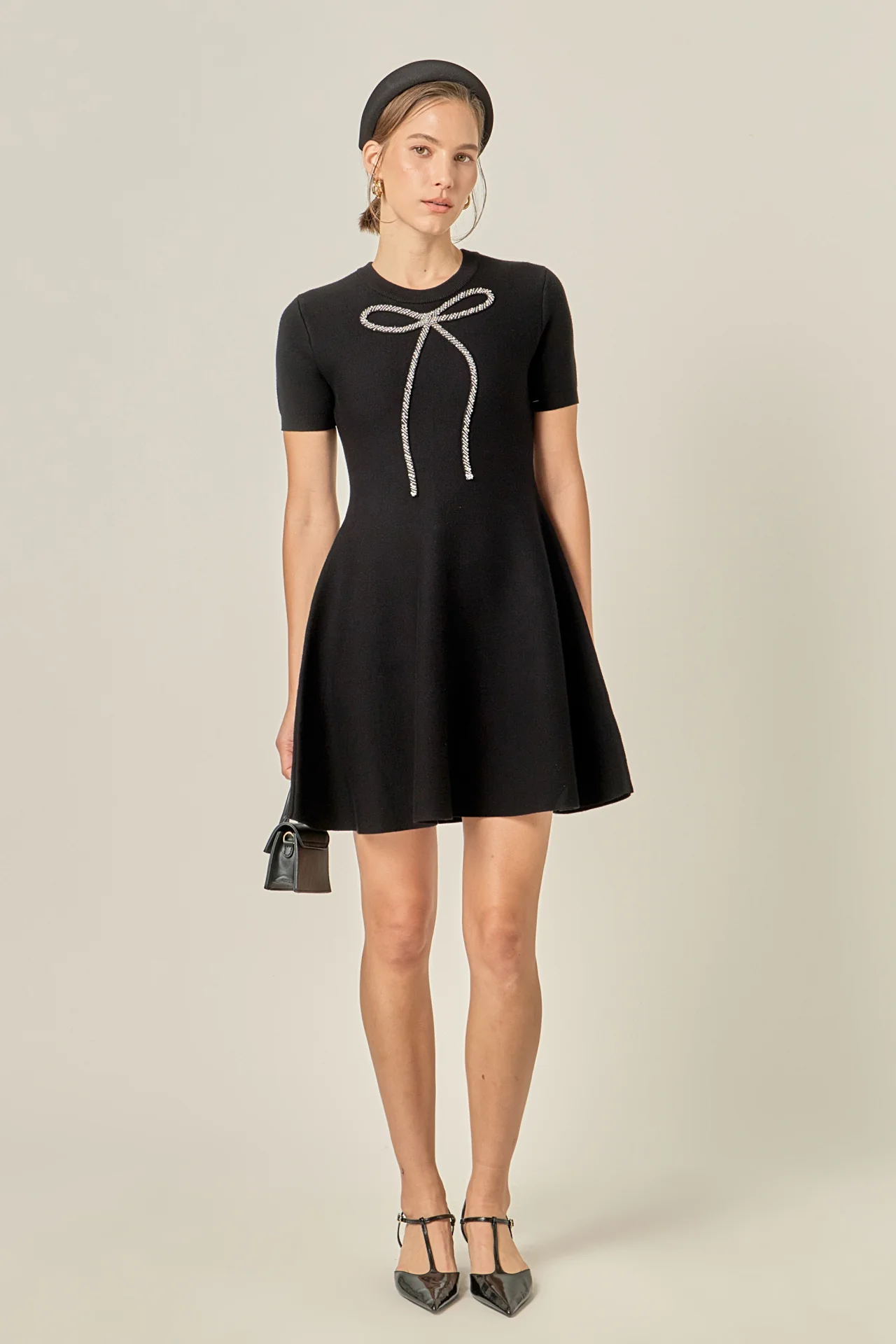 Rhinestone Bow Knit Dress