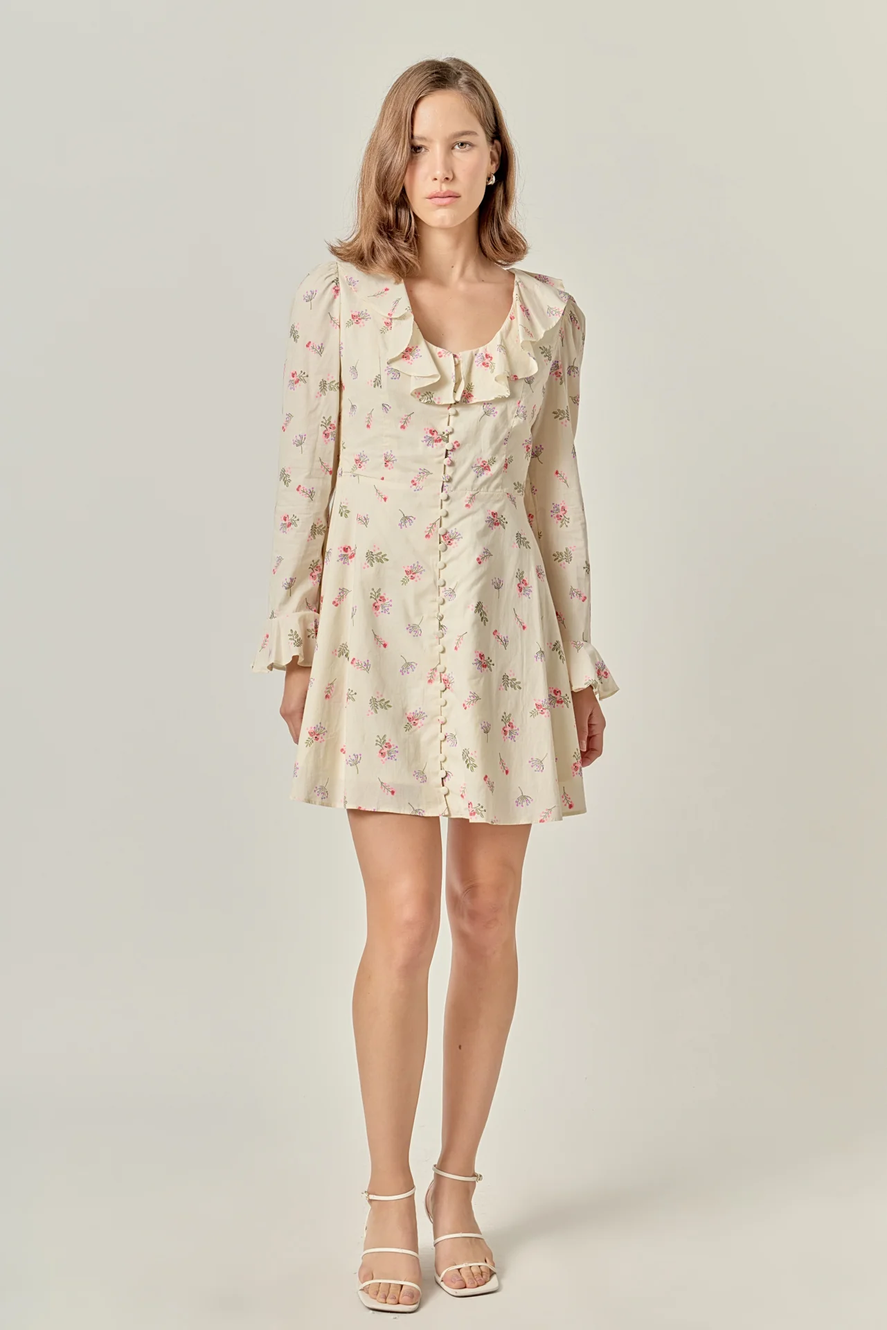 Floral Ruffled Neck Mini Dress