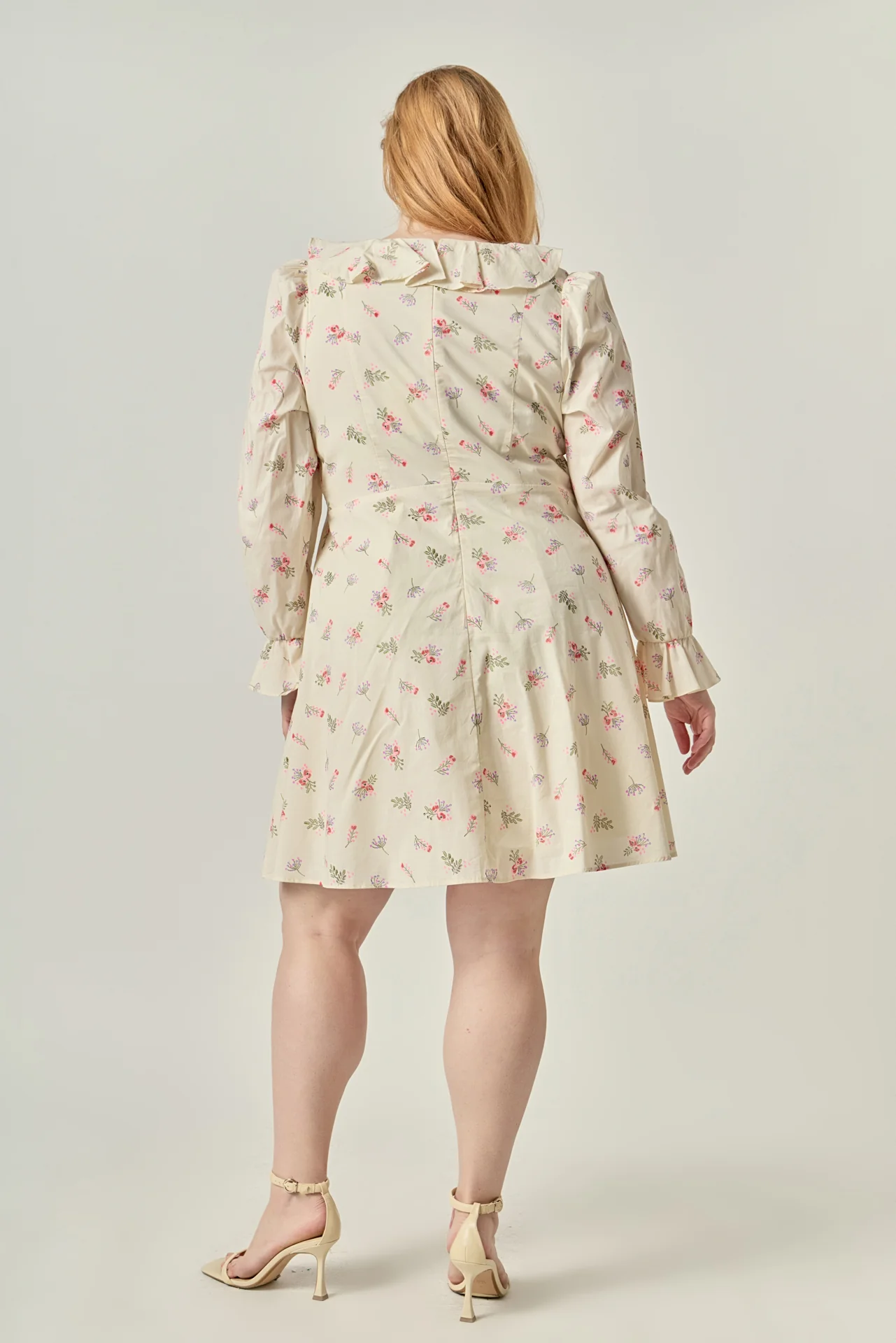 Plus Size Floral Ruffled Neck Mini Dress - Image 4