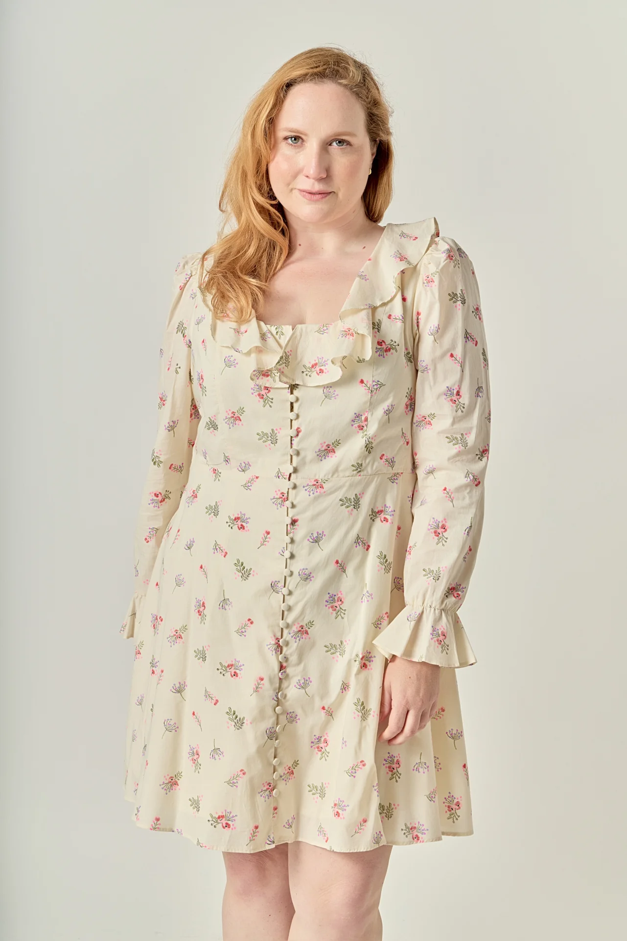 Plus Size Floral Ruffled Neck Mini Dress - Image 5
