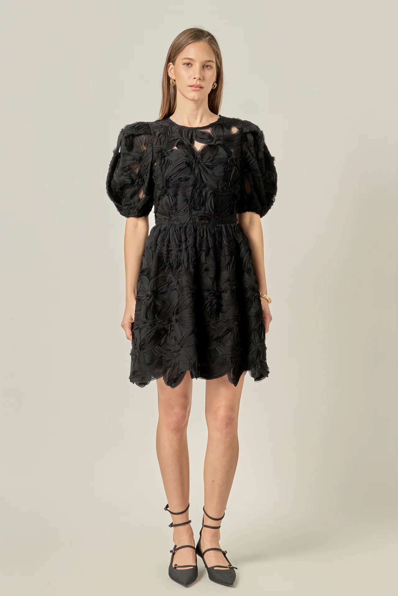 Flower Embellished Mini Dress