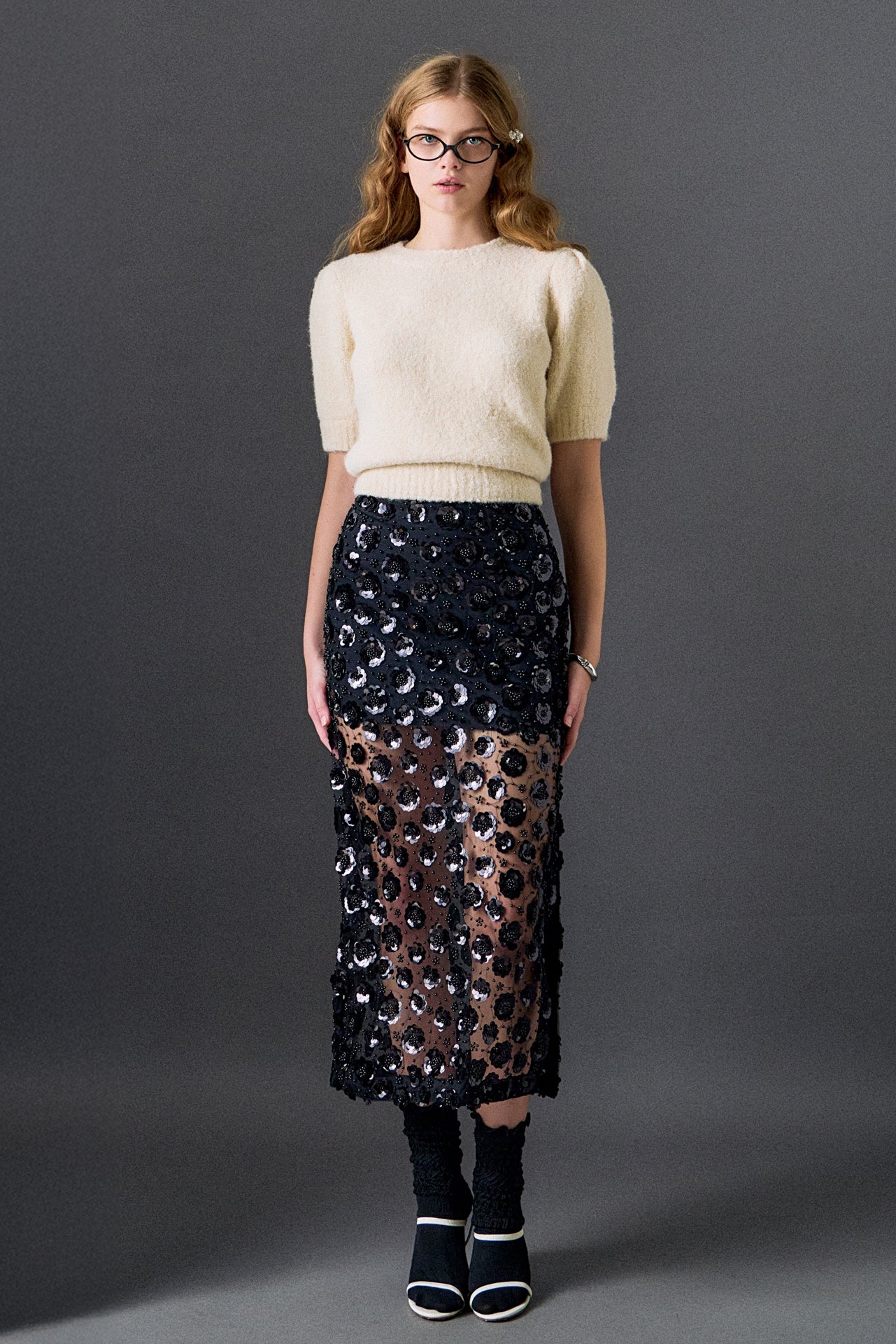Flower Sequin Sheer Midi Skirt - Image 13