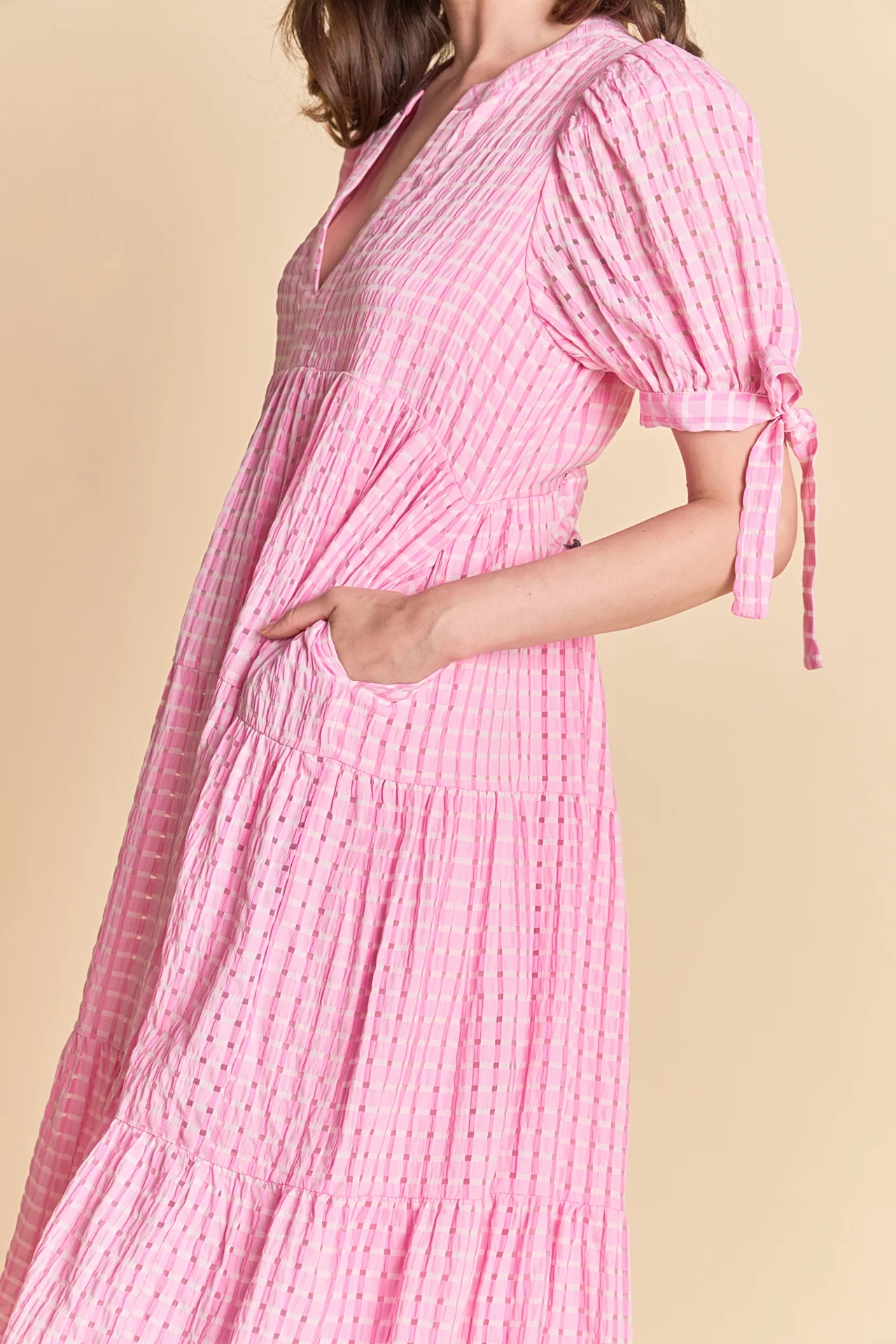 Gingham Tiered Midi Dress - Image 12