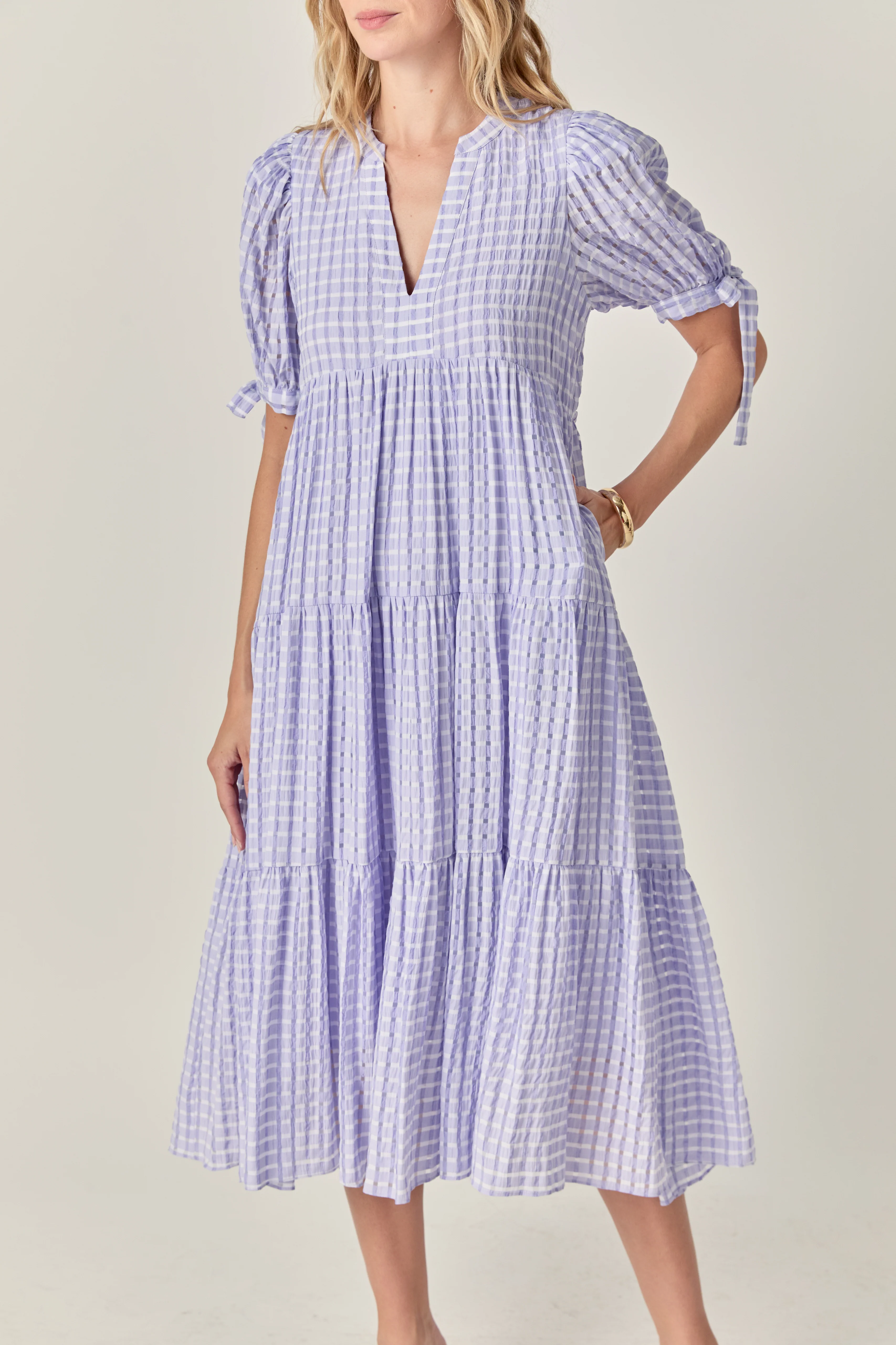 Gingham Tiered Midi Dress - Image 17