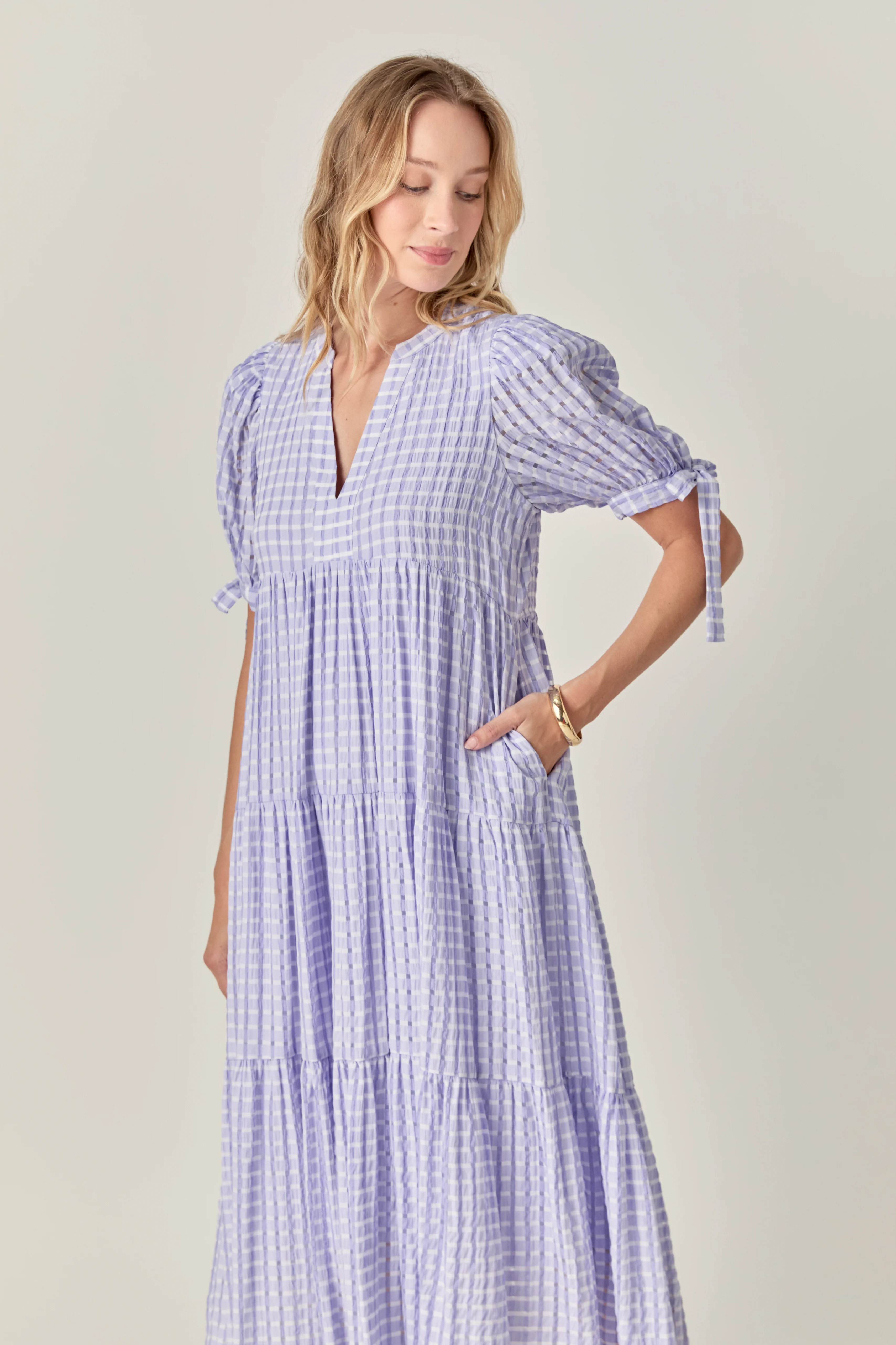 Gingham Tiered Midi Dress - Image 20