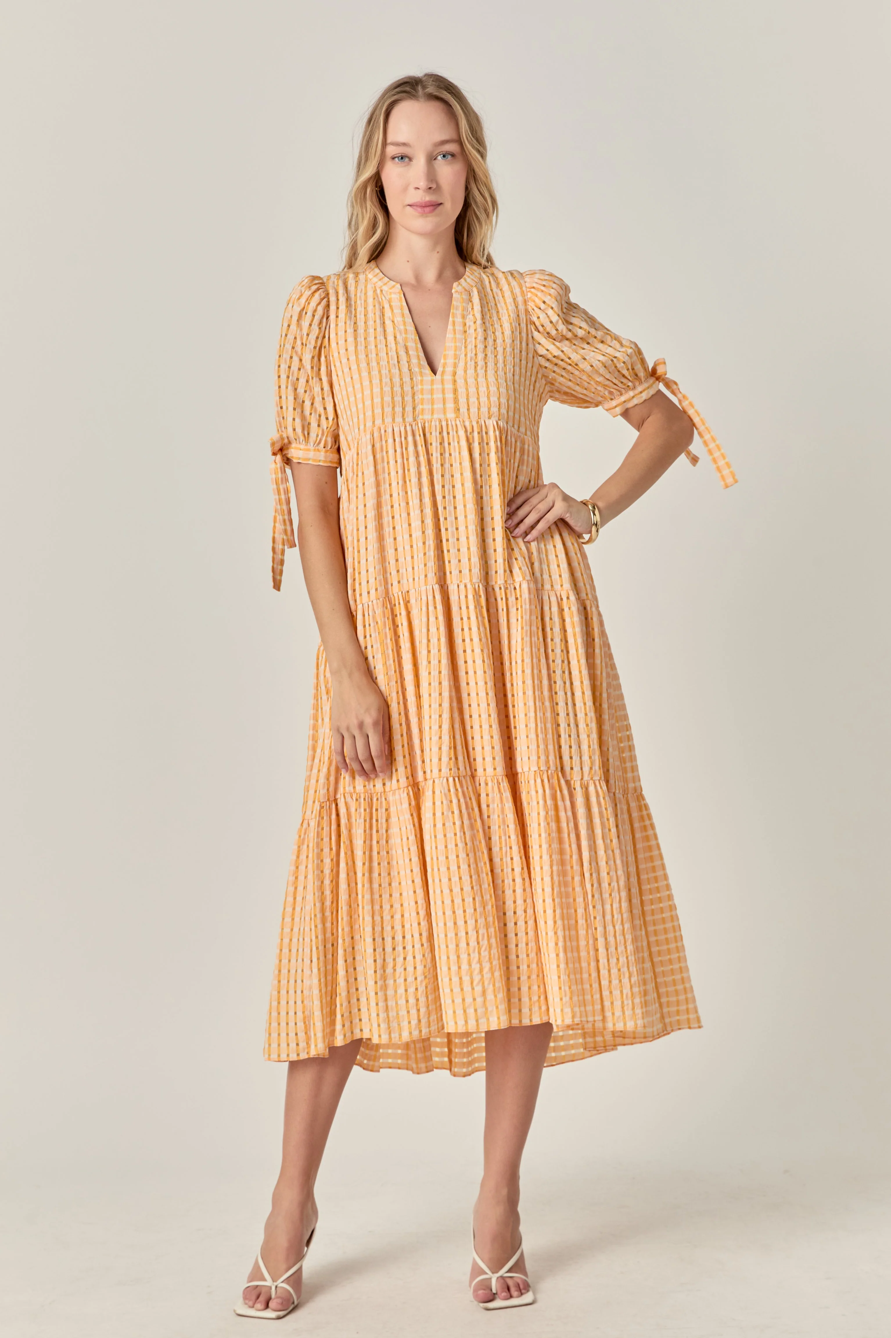 Gingham Tiered Midi Dress - Image 21