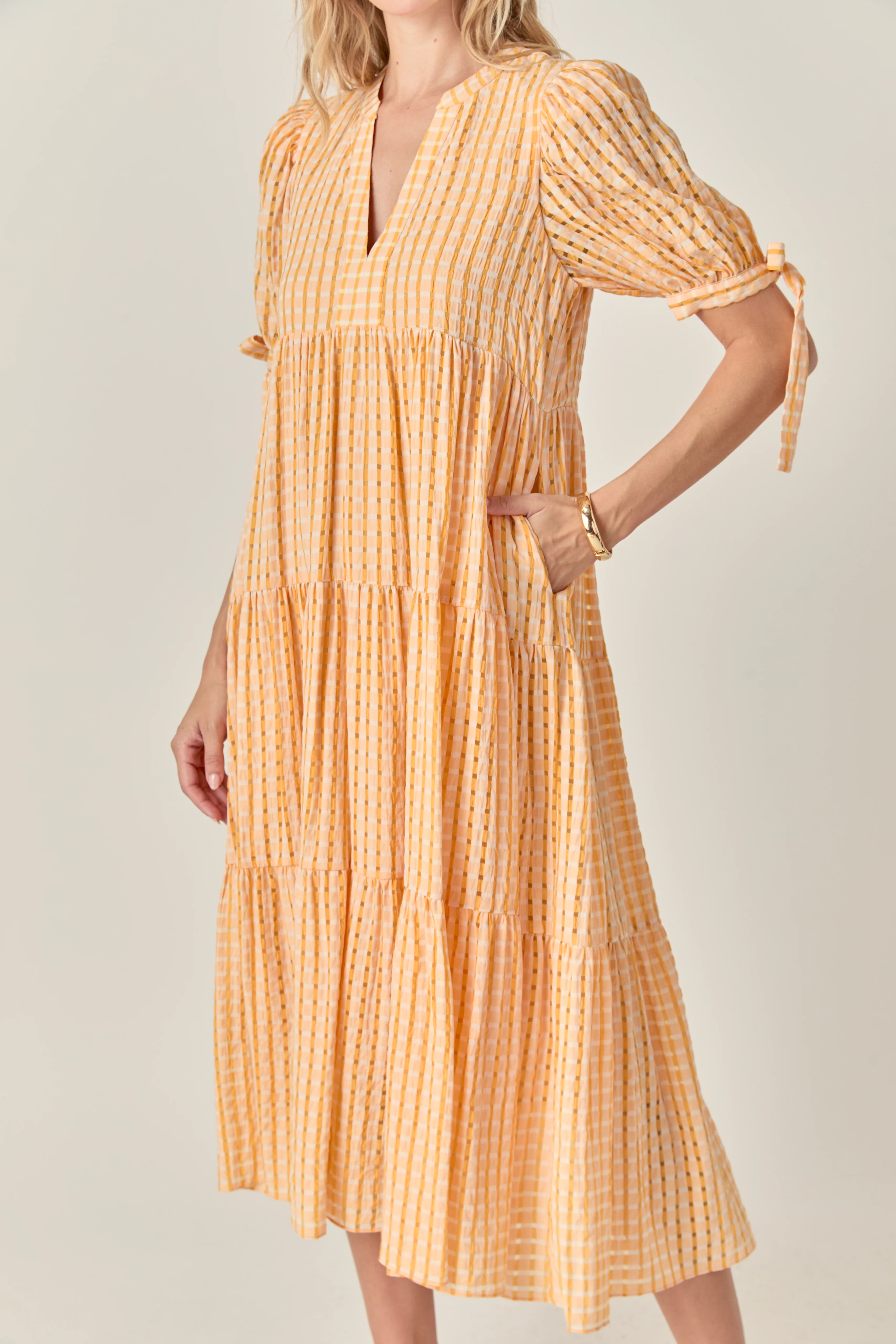 Gingham Tiered Midi Dress - Image 22