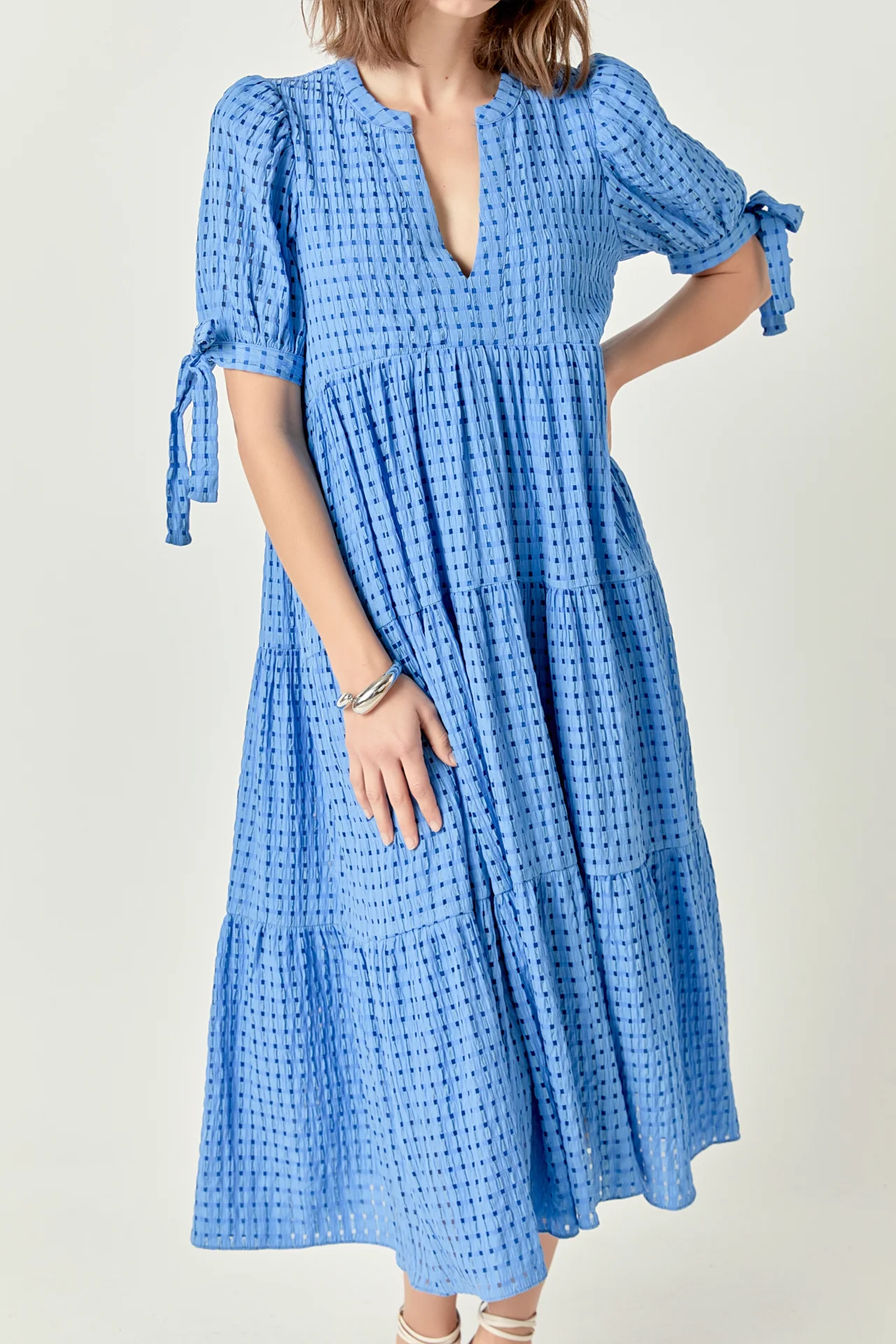Gingham Tiered Midi Dress - Image 32