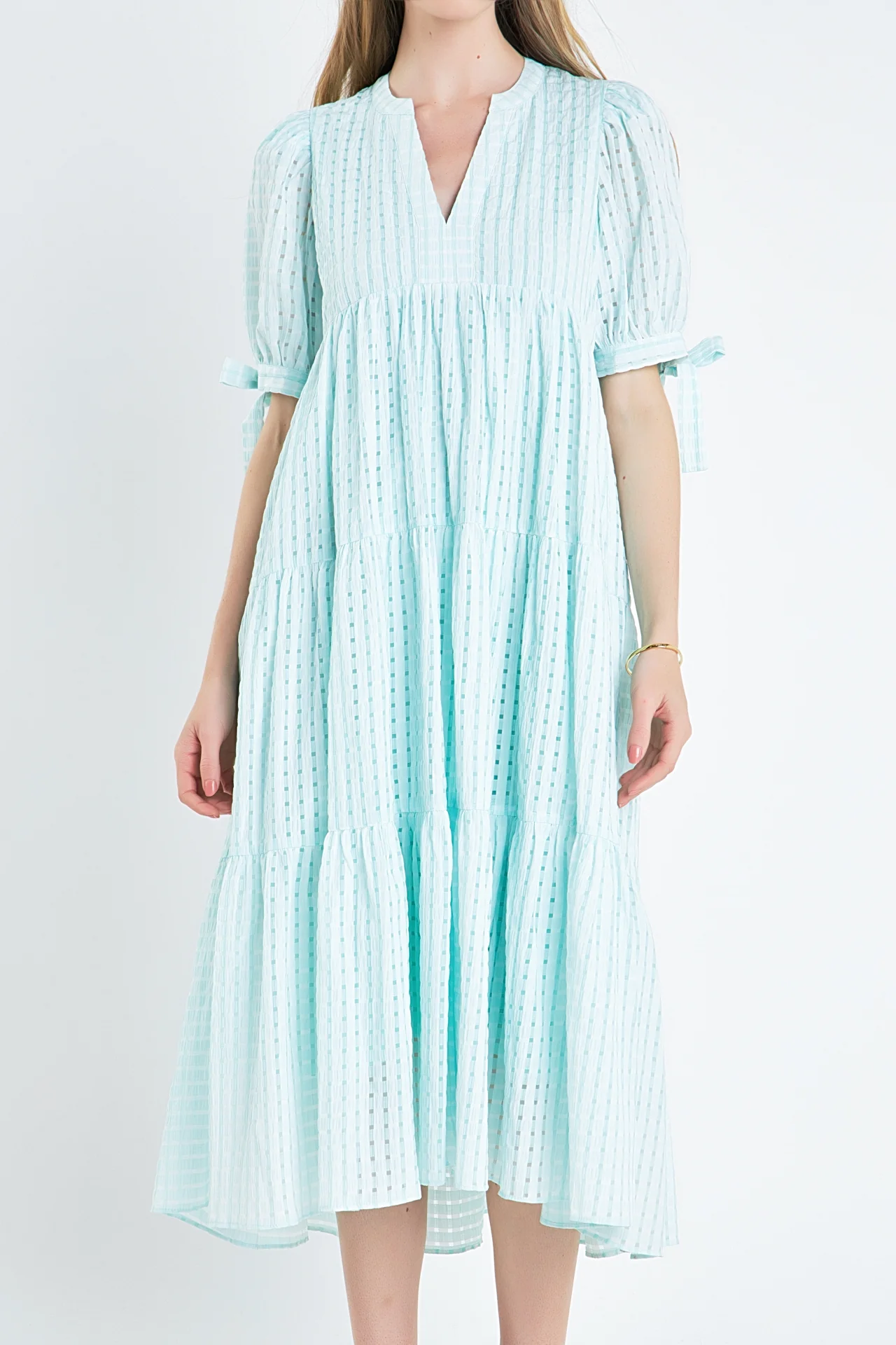 Gingham Tiered Midi Dress - Image 37