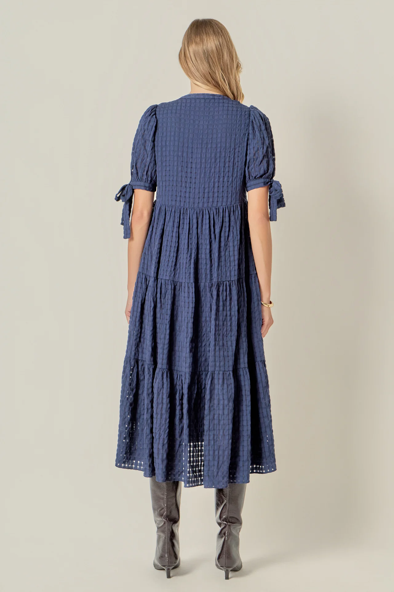 Gingham Tiered Midi Dress - Image 4