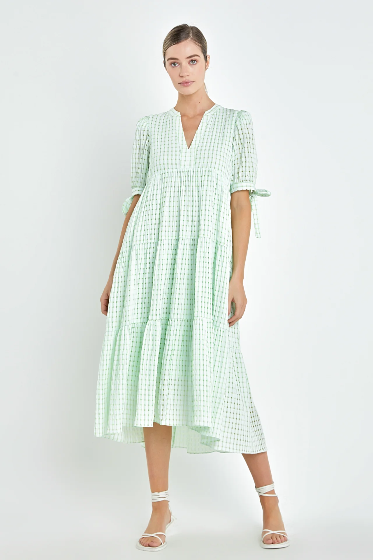Gingham Tiered Midi Dress - Image 41