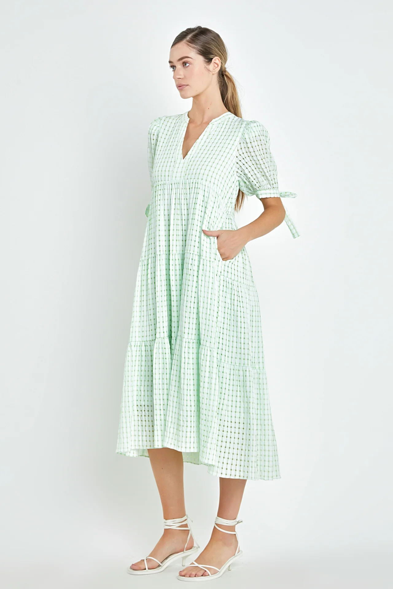 Gingham Tiered Midi Dress - Image 43