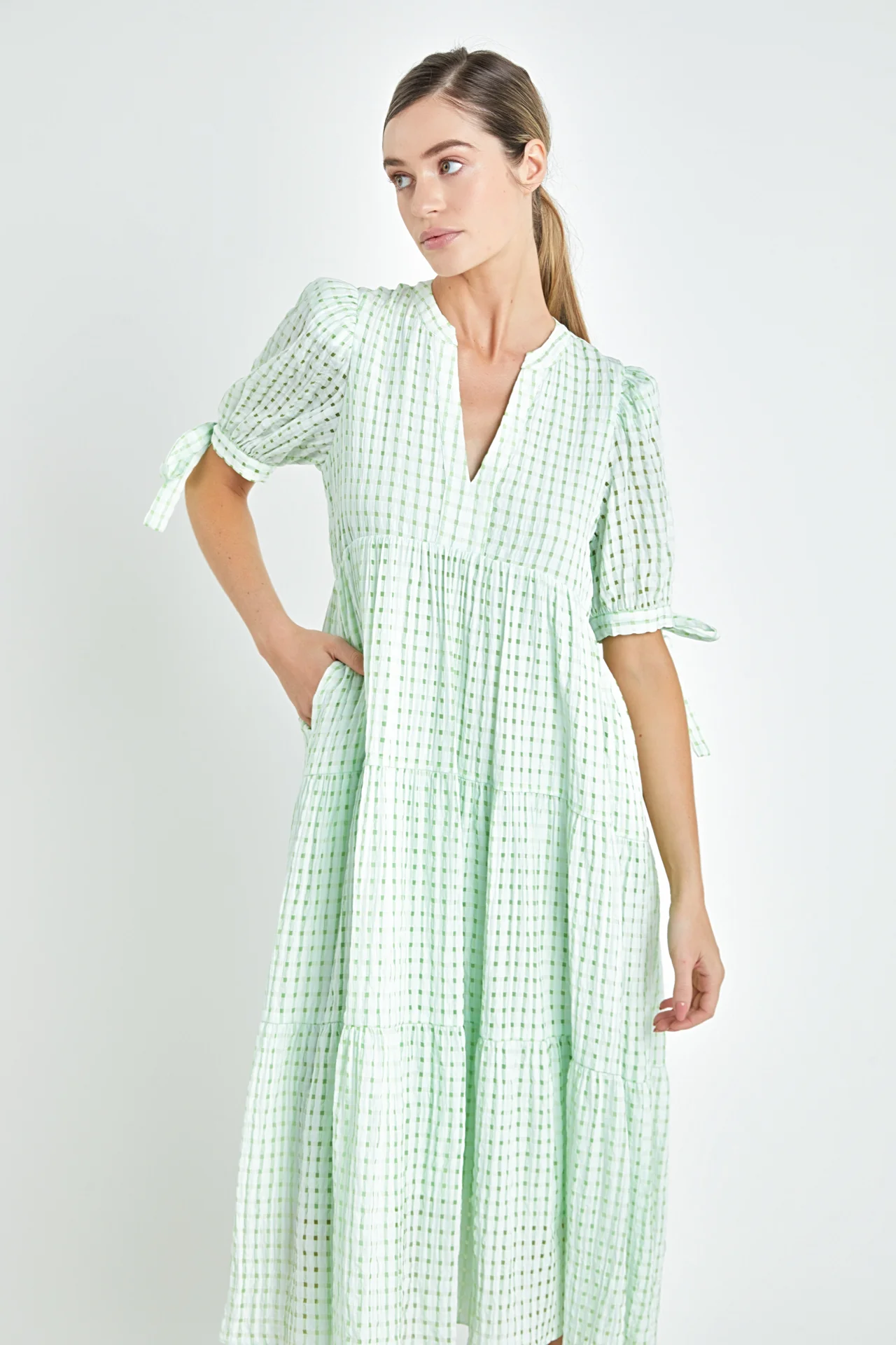 Gingham Tiered Midi Dress - Image 45