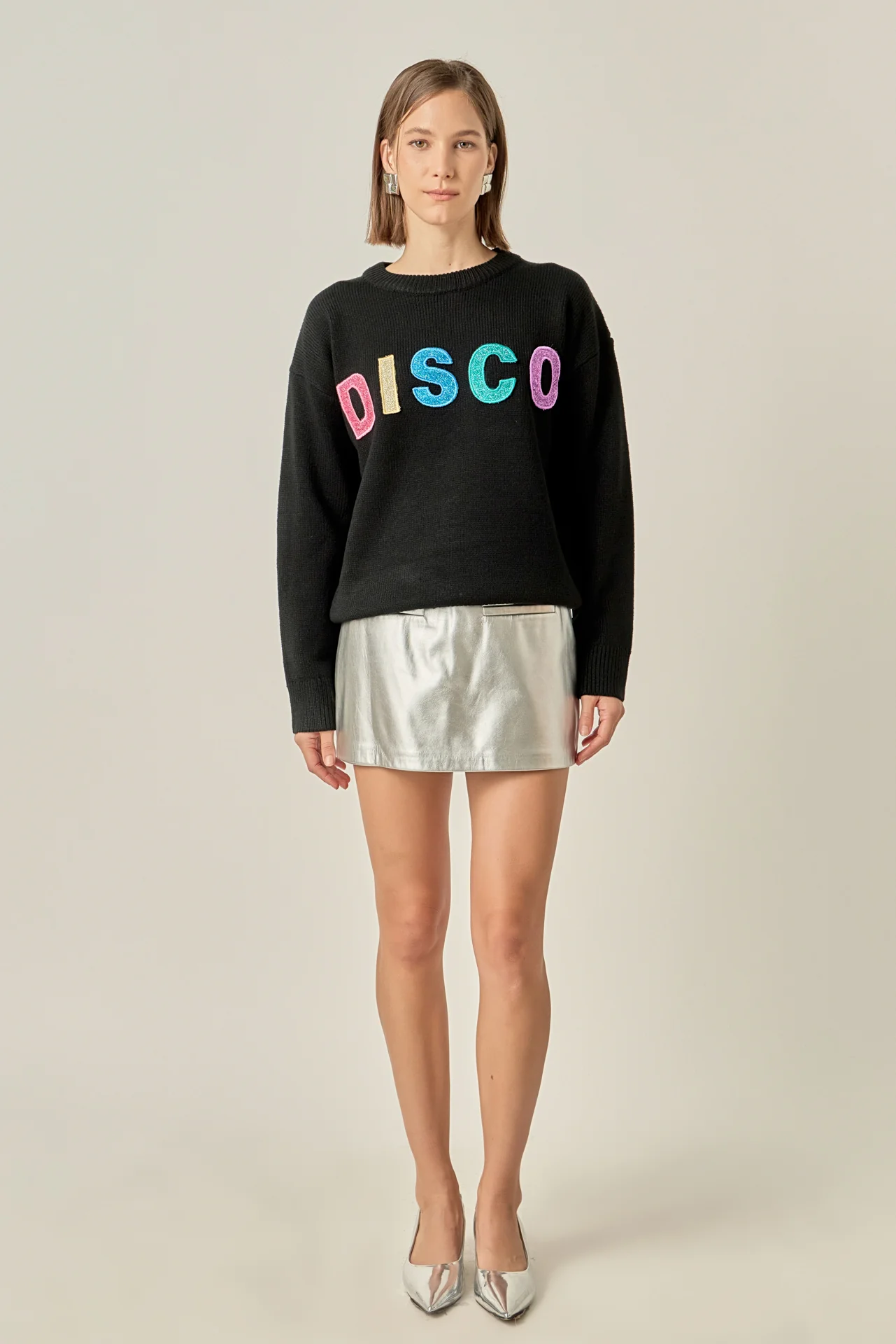 Disco Glitter Lettering Sweater