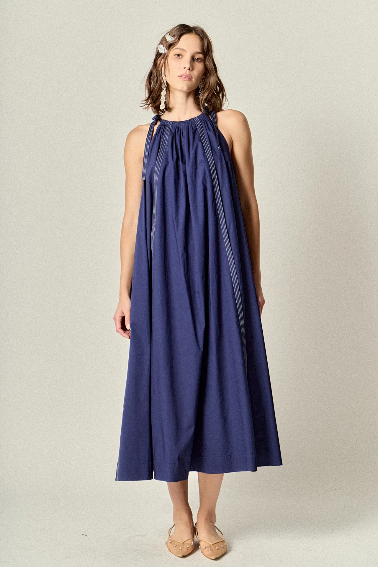 Halter Neck Tie Midi Dress