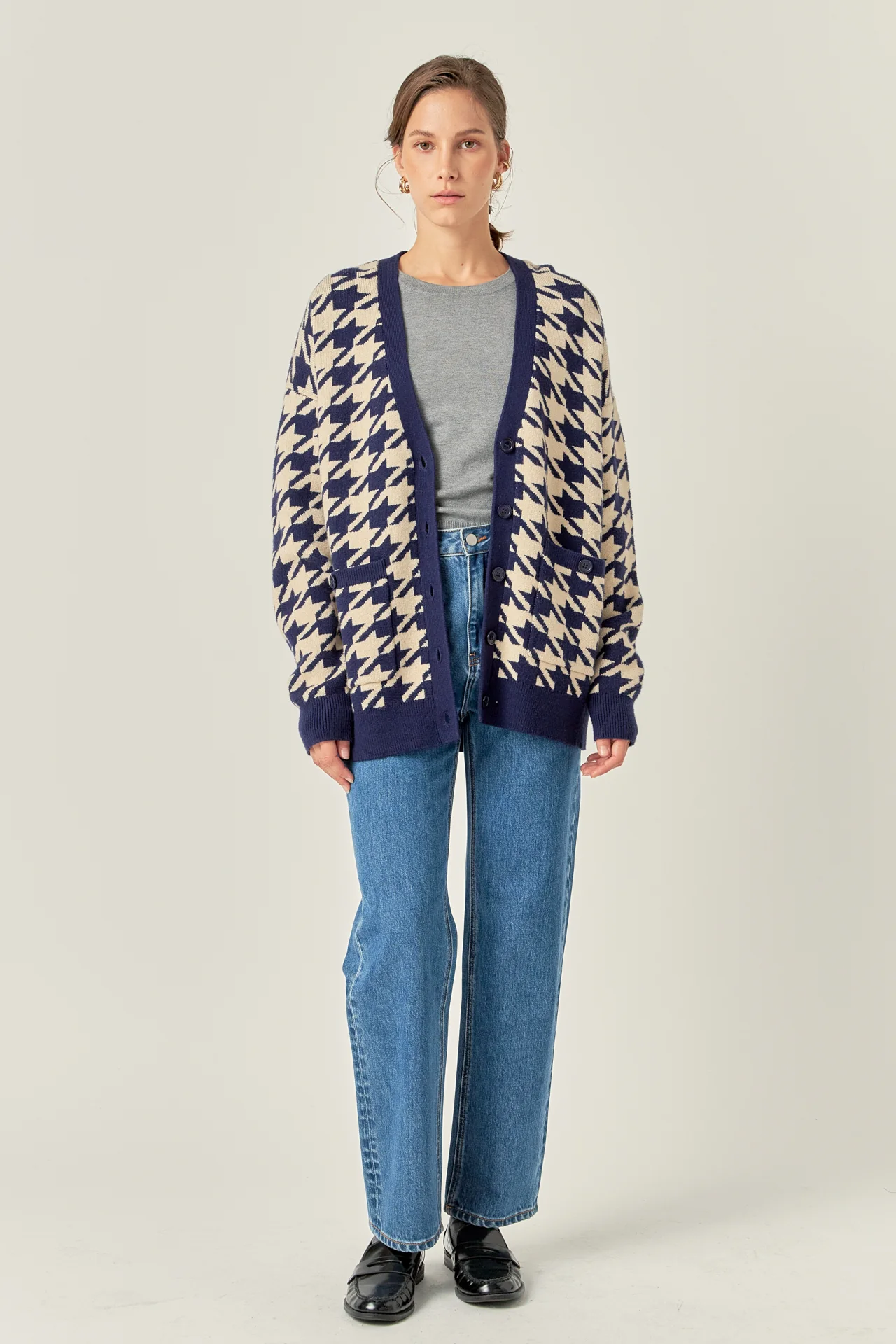 Knit Houndstooth Cardigan