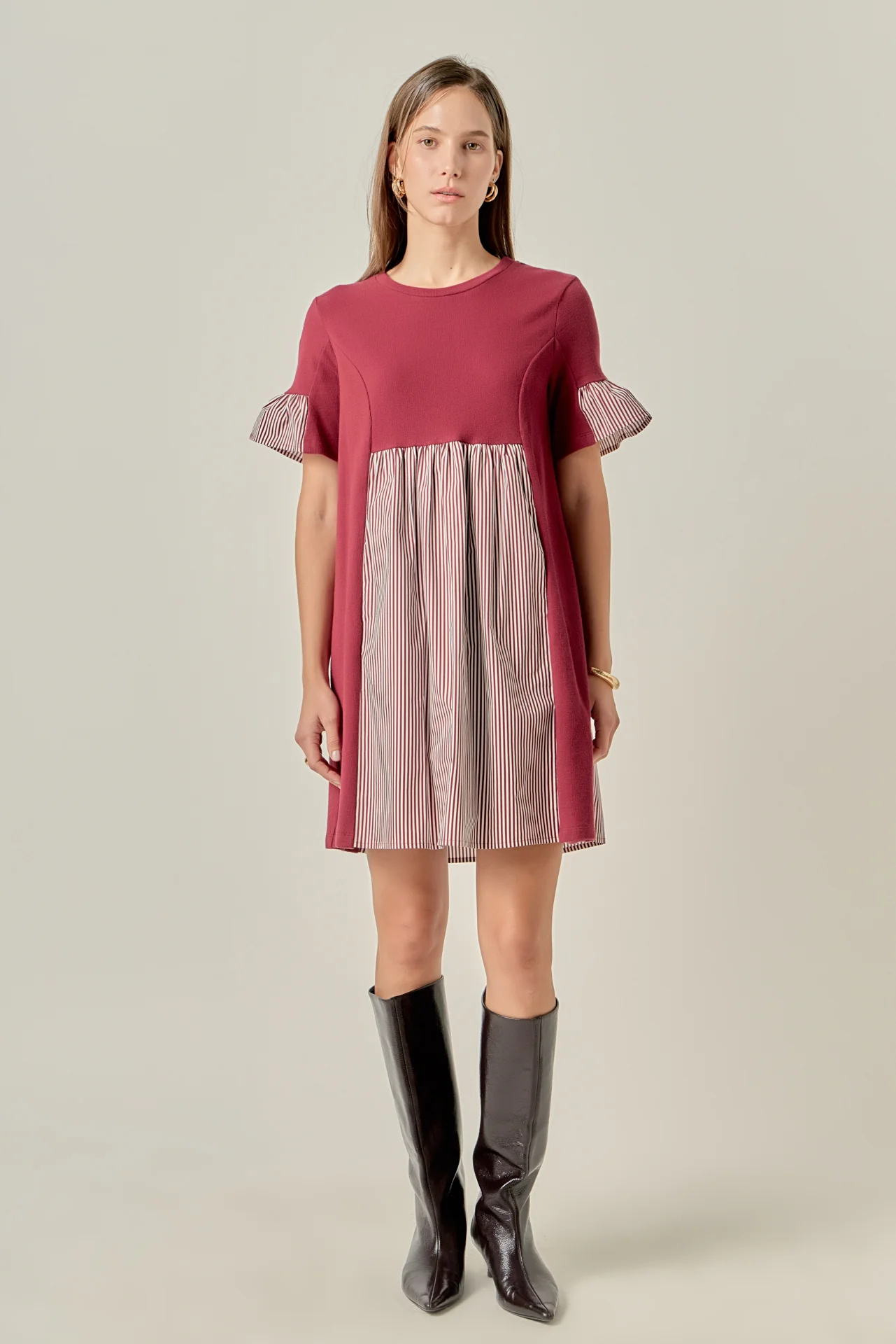 Knit Stripe Woven Mixed Dress