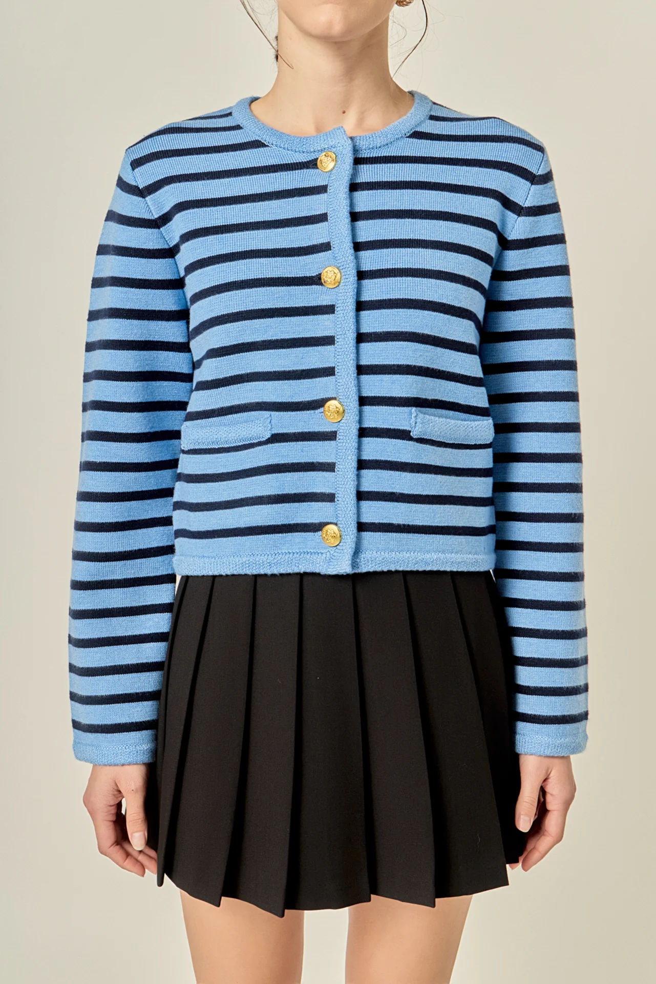 Pepper Knit Sailor Stripe Cropped Sweater Cardigan - Image 2