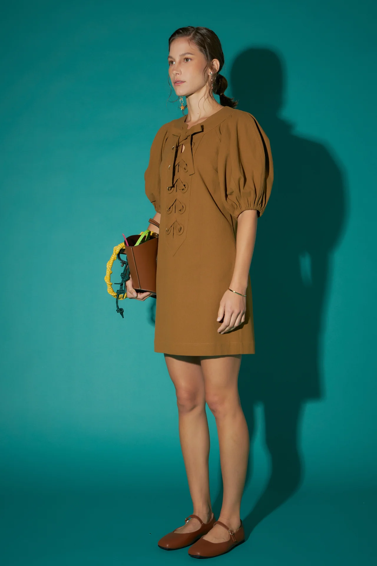 Laced Up Puffed Sleeve Mini Dress - Image 10