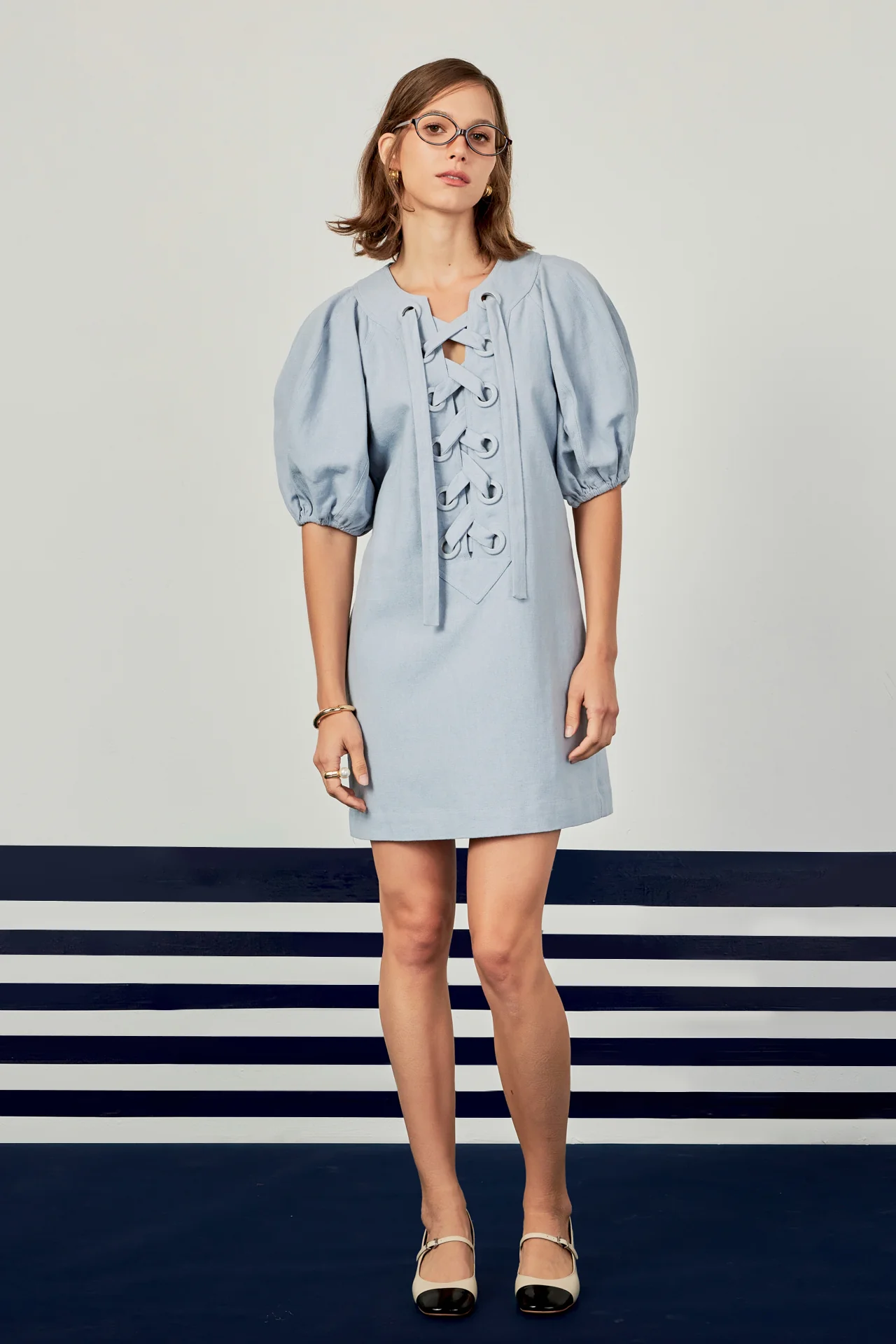 Laced Up Puffed Sleeve Mini Dress - Image 13