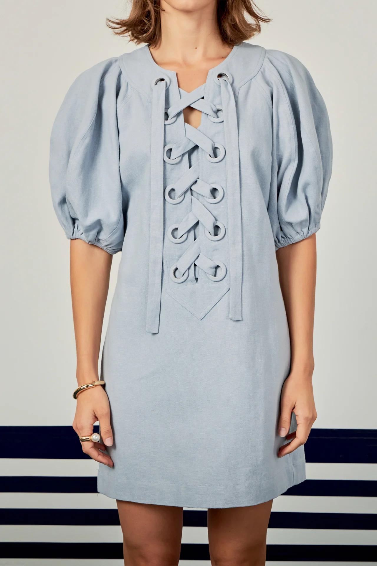Laced Up Puffed Sleeve Mini Dress - Image 14