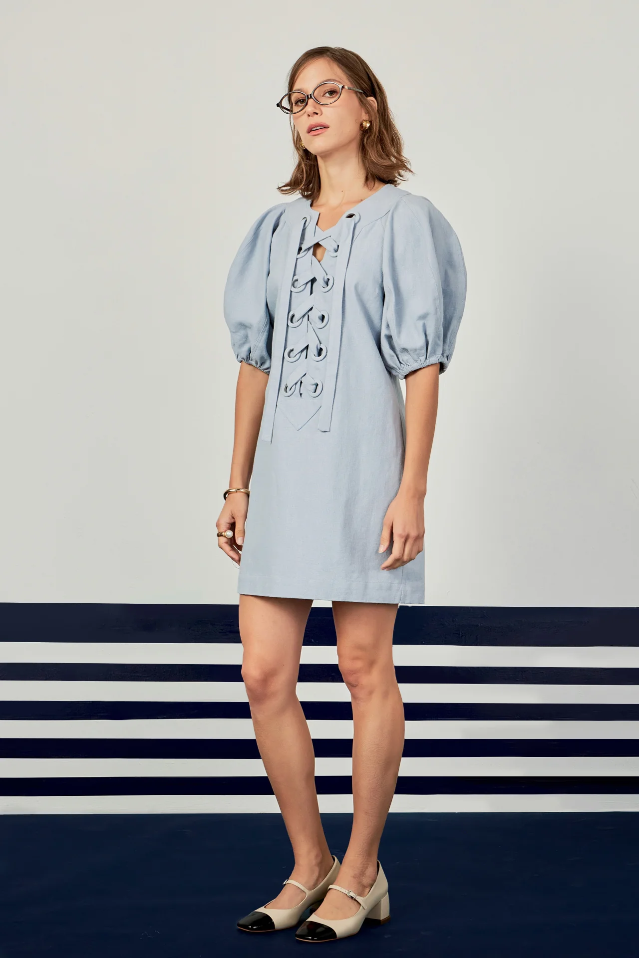 Laced Up Puffed Sleeve Mini Dress - Image 15